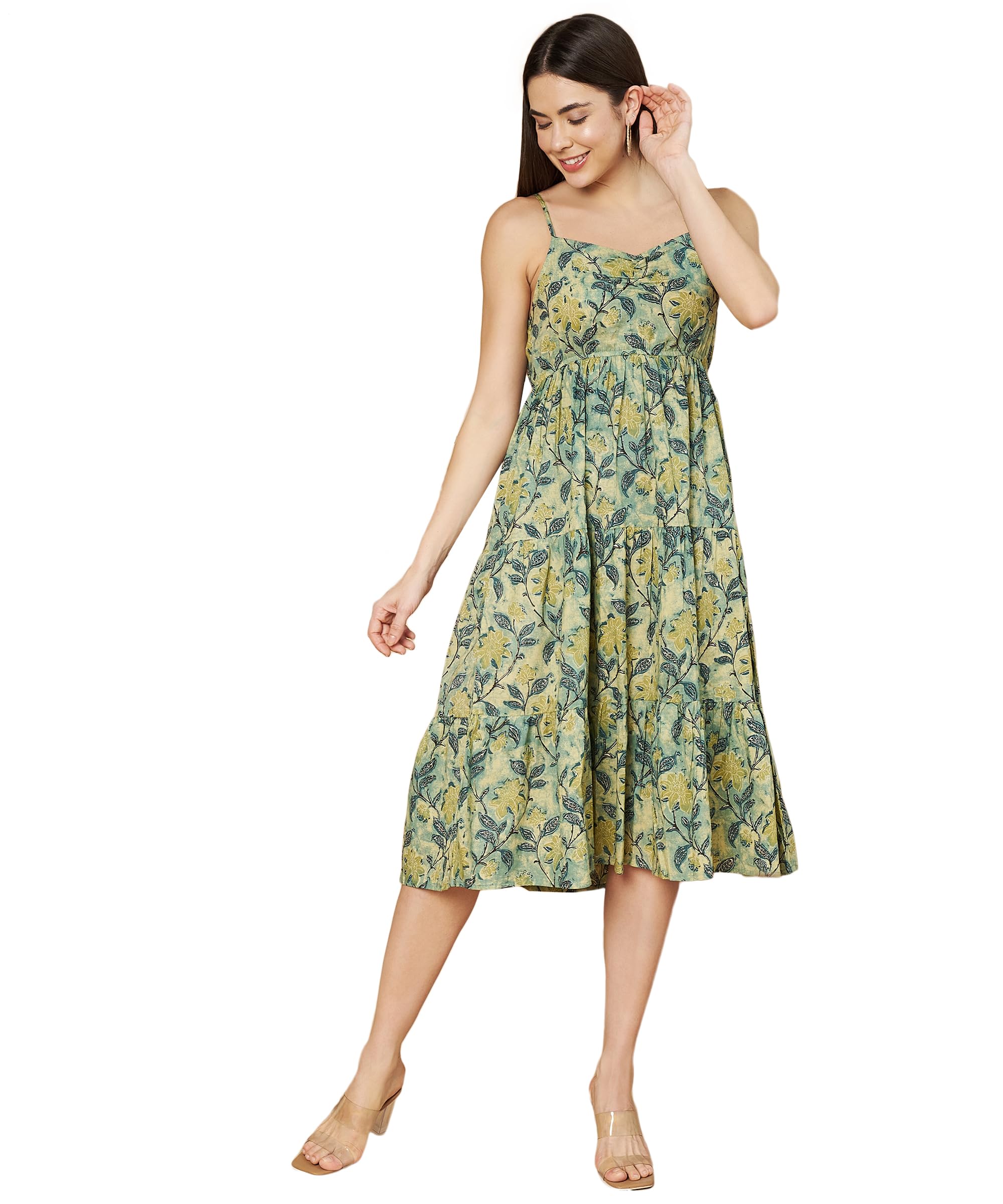 COTLAND FashionsBreathable Cotton Printed A-Line Midi Dress for Women