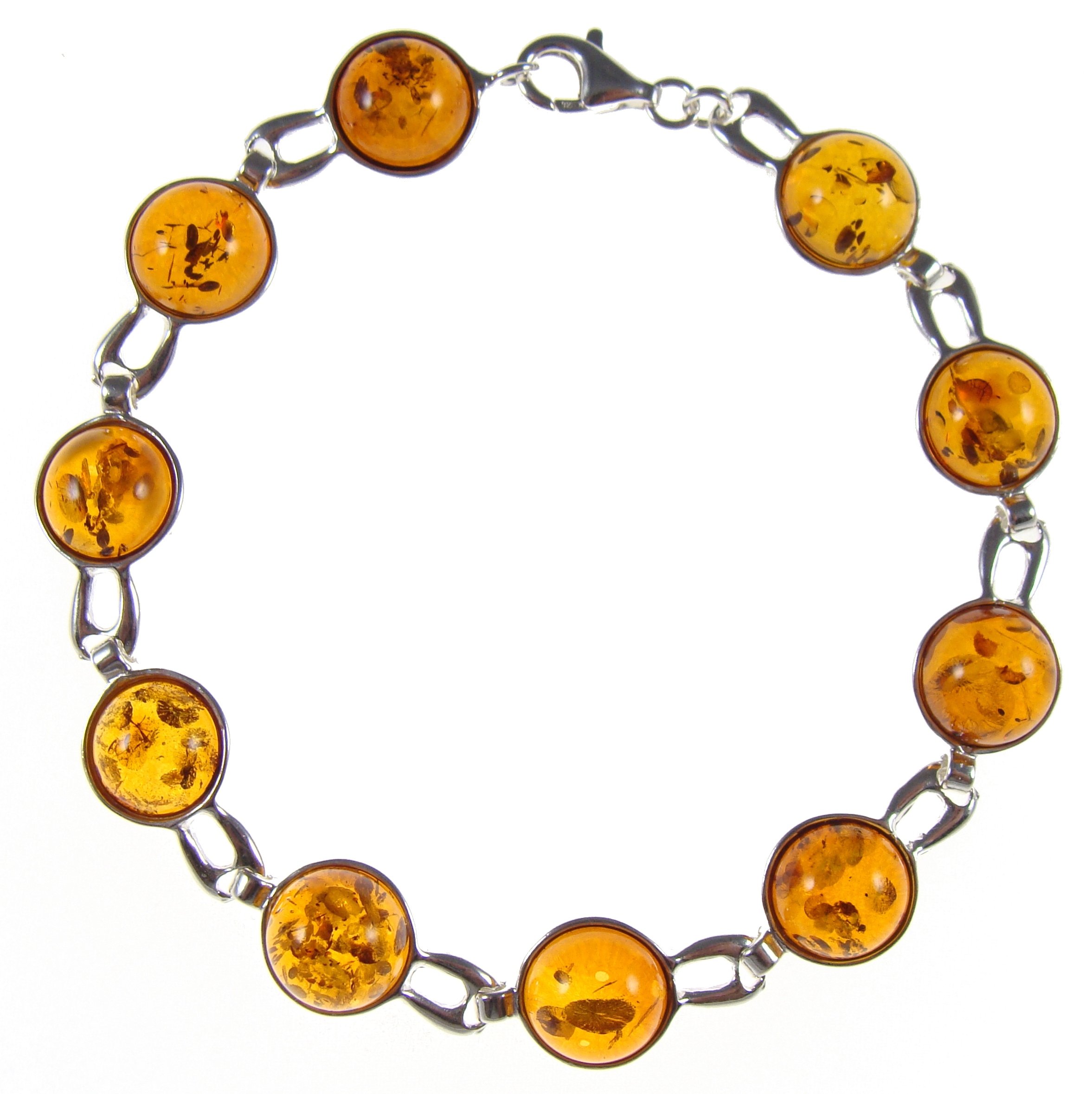 8" inch/20cm BALTIC AMBER AND STERLING SILVER 925 LADIES' DESIGNER COGNAC BRACELET JEWELLERY JEWELRY