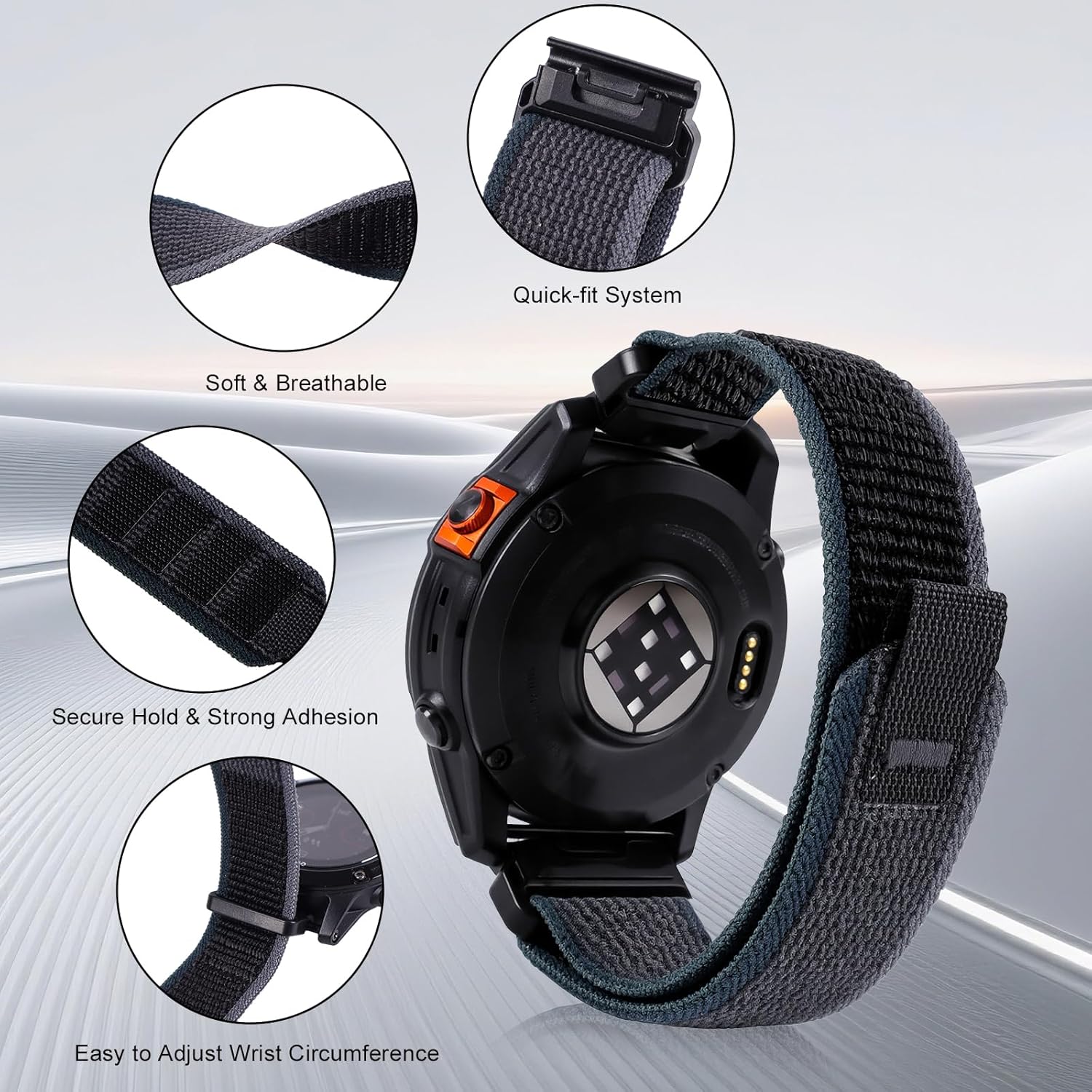 Trail Loop Quickfit 20/22/26 Watch Band for Garmin fenix/epix/Forerunner/Approach/Tactix/MARQ/Quatix/D2 Series — Fenix 7/Fenix 6/6x/Fenix 5/5x/Forerunner 965/955/945 Replacement Sport Band - Image 3