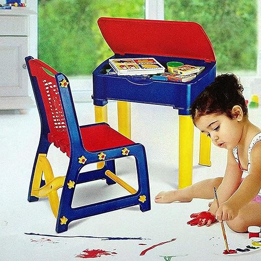 Nilkamal Apple Junior'S Study Table And Chair Set For 3 To 12 Years Kids (Medium, Red & Blue)