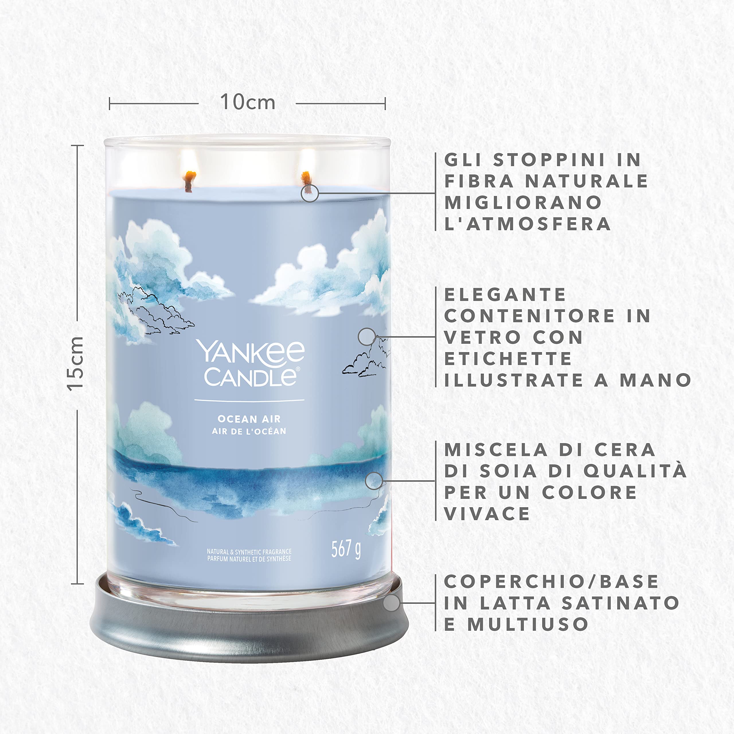 Yankee Candle Signature Candela Profumata, Aria di Oceano in Tumbler Grande, Candele di Miscela di Cera di Soia Lunga Durata, Regalo per le Donne