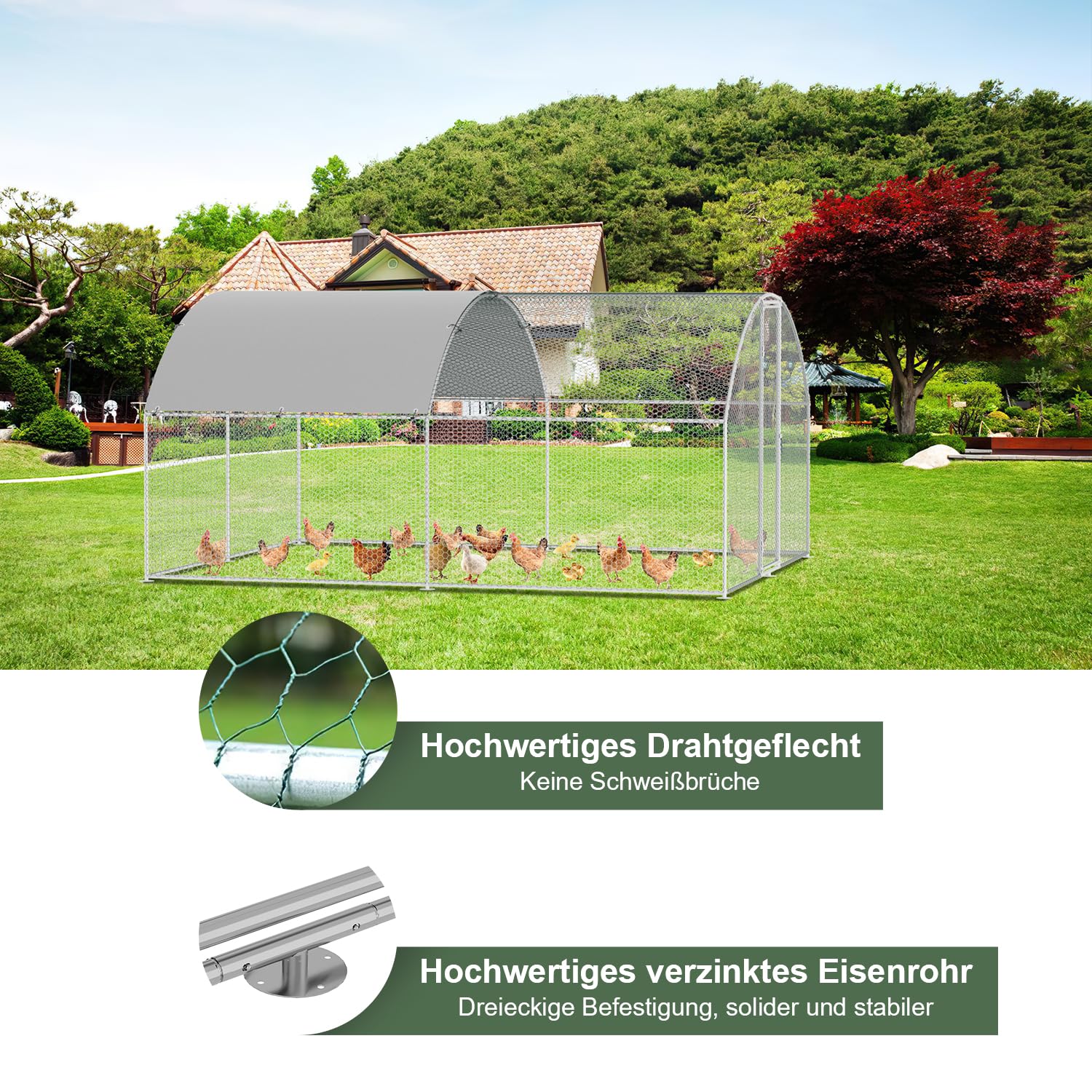 Enclos Pour Poulailler 3 X 4 X 2 M - Clôture Extérieure - Toit Ombragé