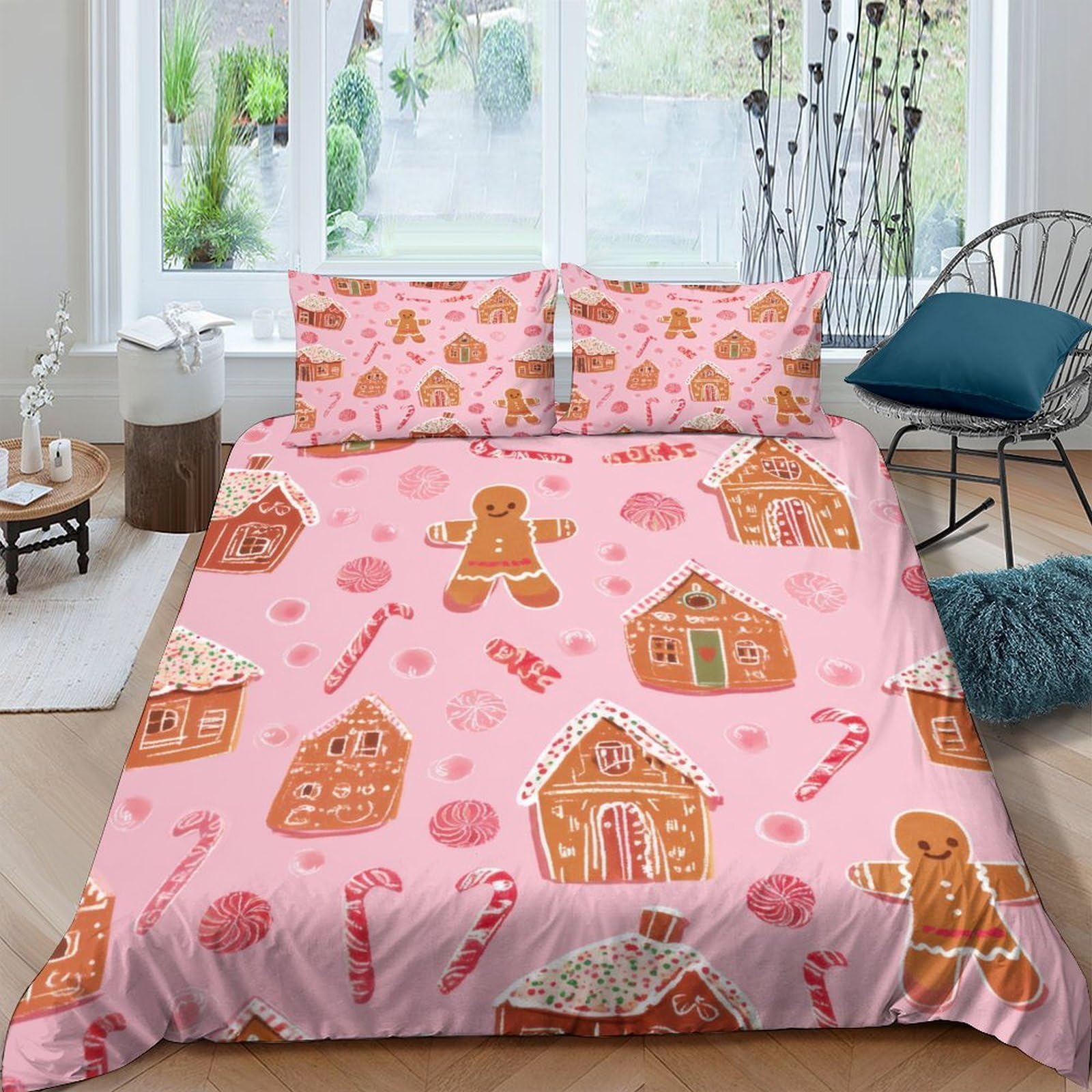 Ctjqhvkz Style-9 3D Printed Gingerbread House Fitted Sheet Microfiber Pink Candy Mattress Cover For Bedroom Dorm Decor Single（135X200cm）
