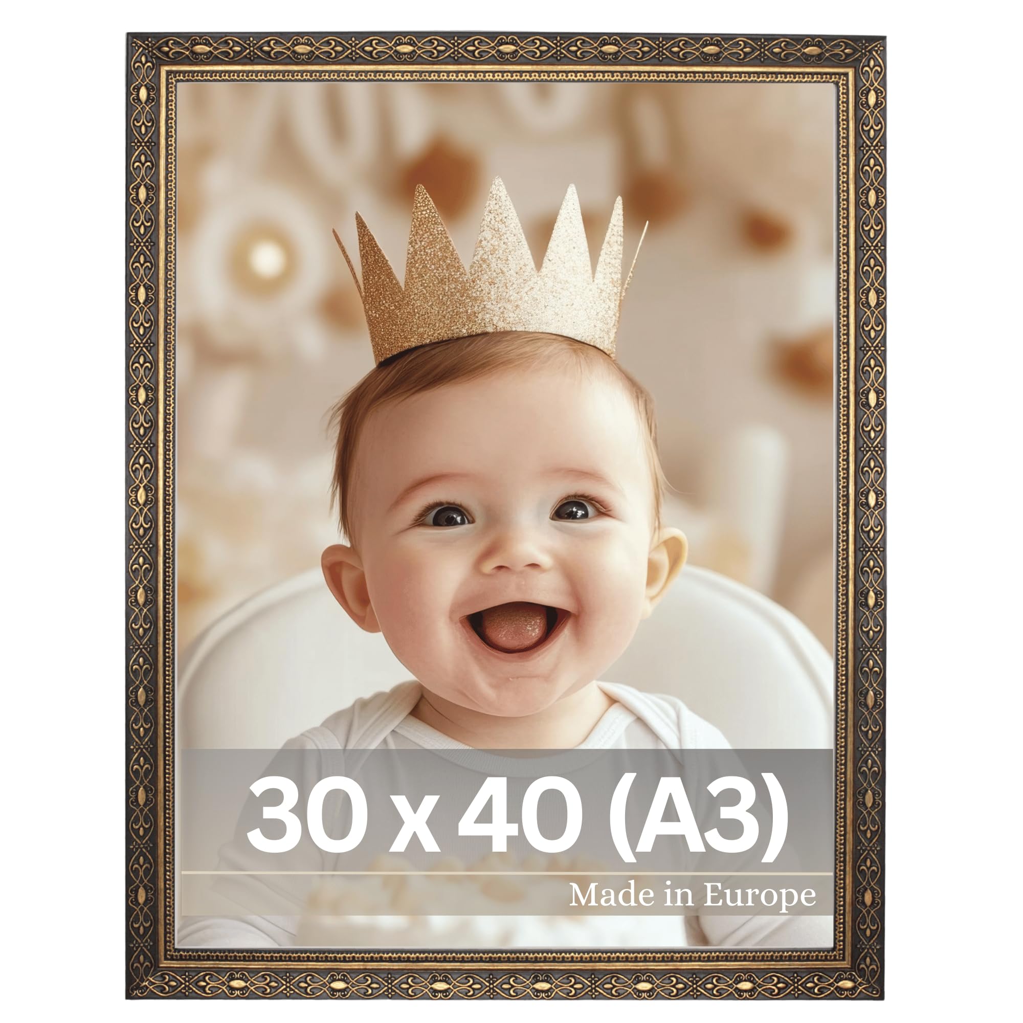 Cadre photo Vermeer 30x40 cm noir et or style baroque en bois MDF