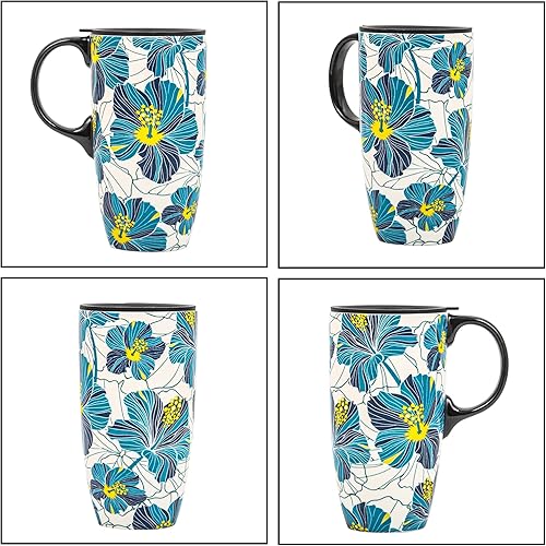 Miniatura 18 de DUSVALLY Taza de café de cerámica,Taza de té de 17 onzas,Taza de porcelana linda con mango y caja de color,Hortensia