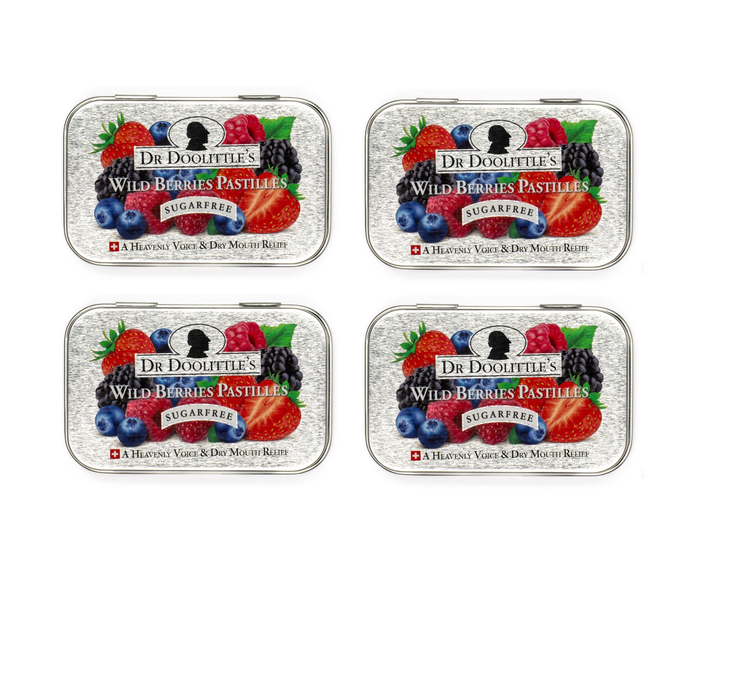 Dr Doolittle's Sugar Free Soft Fruit Pastilles for Voice and Throat, Wild Berries Flavor, 2.12 Ounce Tin, Approximately 25 Count Package, 4 Pack