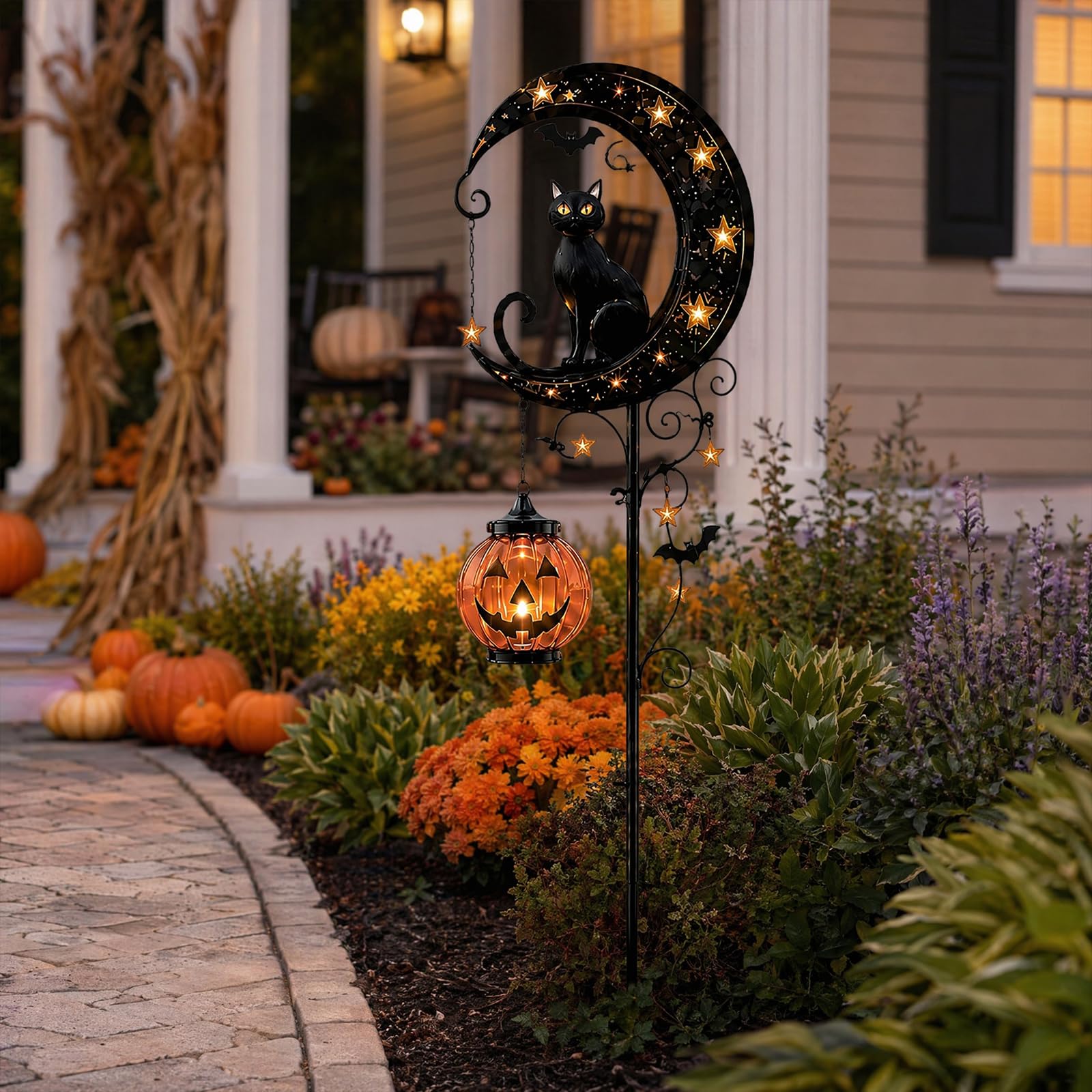 Solar Halloween Black Cat Pumpkin Moon Garden Stake Night Light