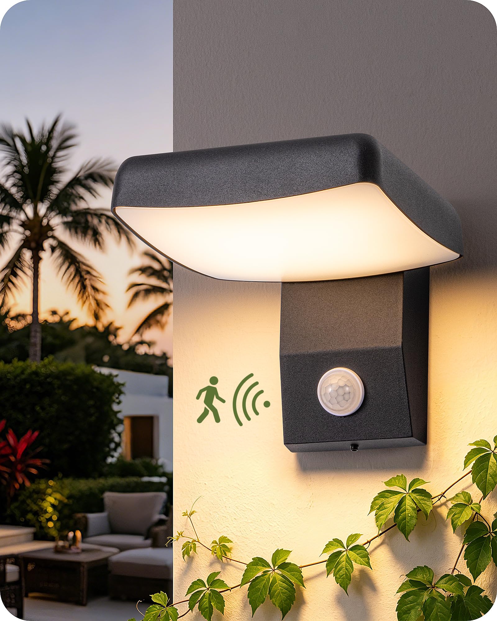 EDISHINE Applique da Parete per Esterni con Sensore di Movimento, 18W | Rotazione a 350°, Sensore Crepuscolare, LED 3000 K, IP65, Alimentazione di Rete per Giardino, Terrazza e Garage