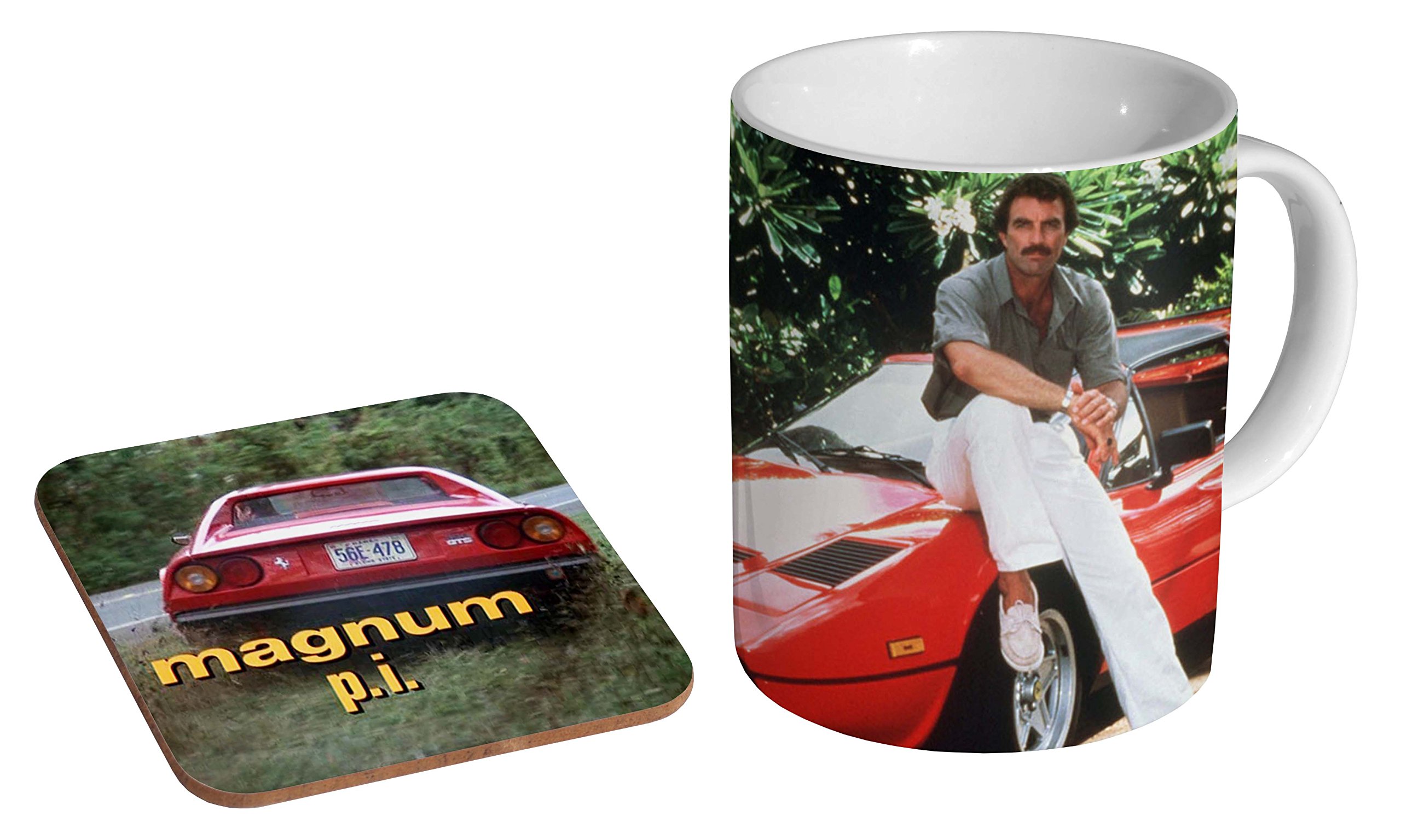 Mugmart White Magnum Pi Tom Selleck Awesome Ceramic Coffee Mug + Coaster Gift Set …