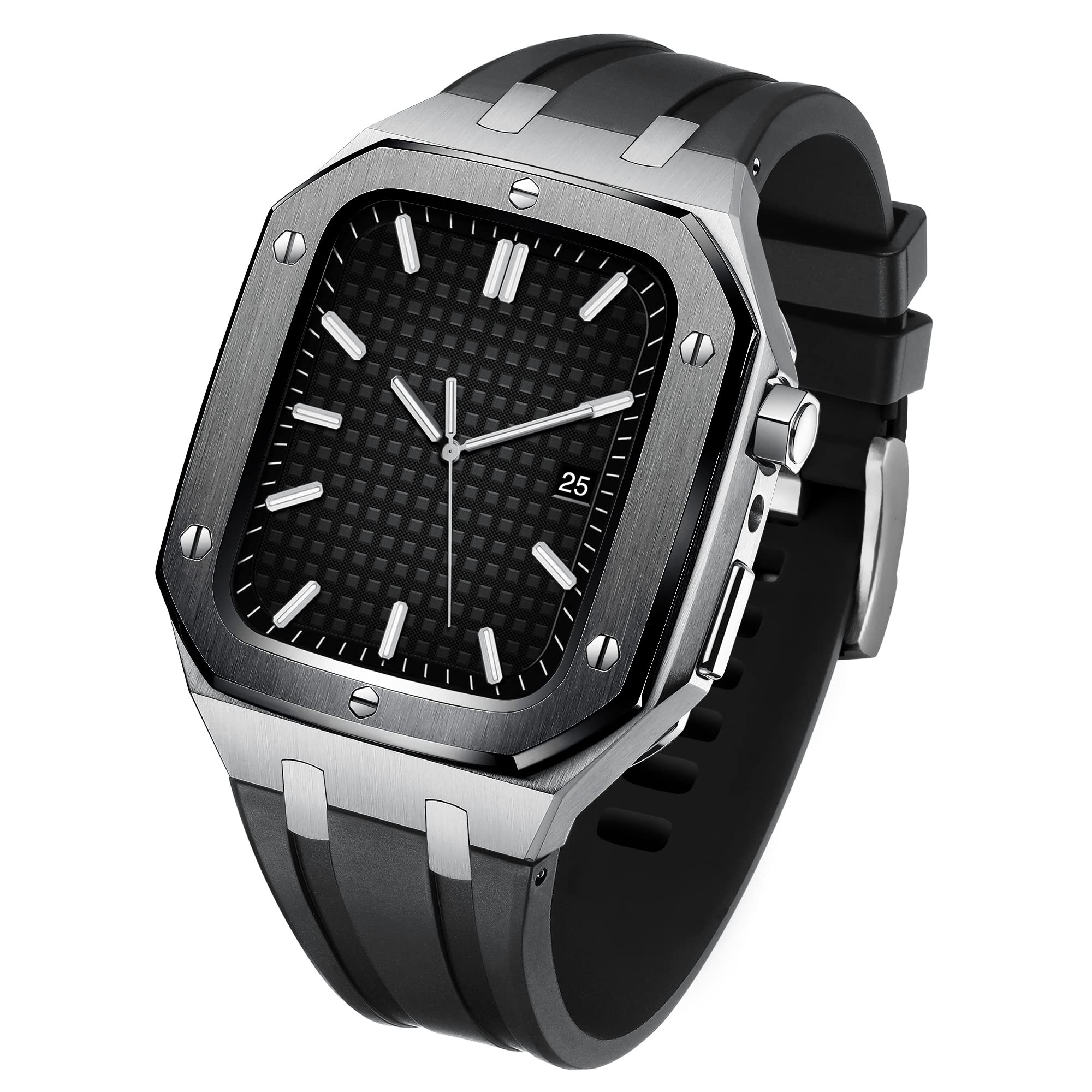MSF TRADERS Rubber Strap Metal Bezel for iwatch Watch SE/4/5/6/7 Apple Mod Watch Accessories Replace