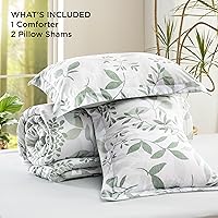 Vista 6 de Bedsure - Juego de edredón tamaño King, juego de ropa de cama floral lindo, 3 piezas, 1 edredón reversible suave verde salvia con flores botánicas