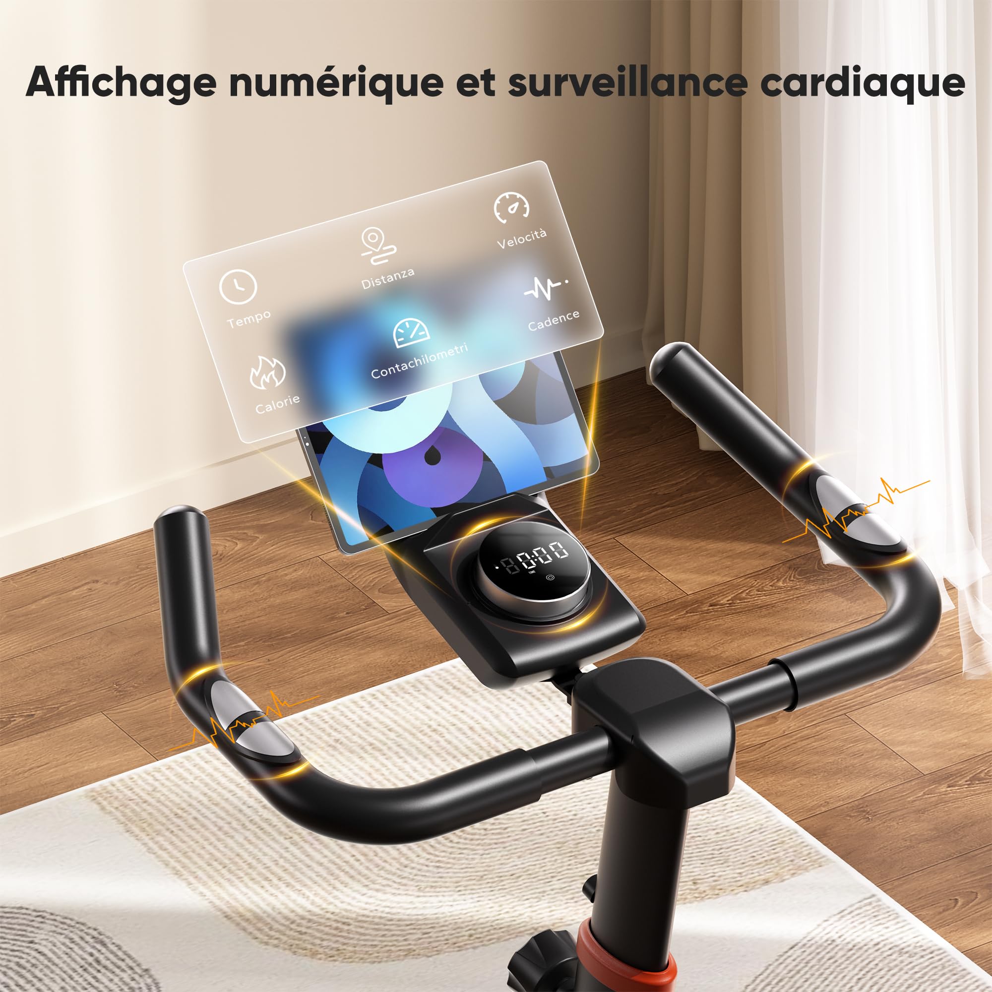 GIDGIMO 2026 Nouveauté Velo d Appartement, Vélo Spinning d’Intérieur Silencieux avec Résistance Réglable, Écran LCD, Selle Respirante, Capteur Cardiaque, Charge Maximale 200 kg