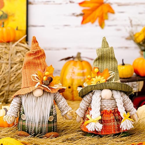 Miniatura 6 de Gonk de otoño, 2 gnomos de felpa de otoño, girasol, hoja de arce, mujeres y hombres, gnomos de cosecha, gnomos de cosecha, decoraciones de otoño