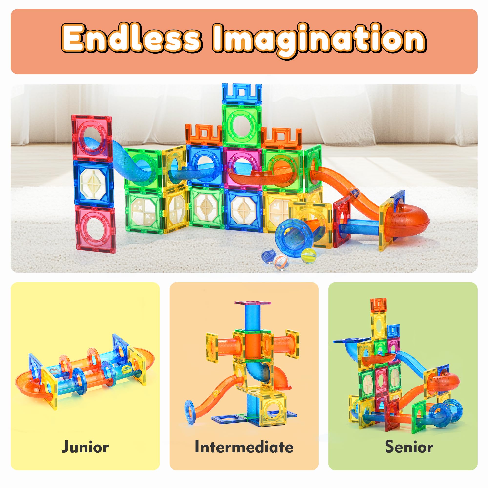 MAGBLOCK Marble Run - Magnetic Tiles STEM Toy -6