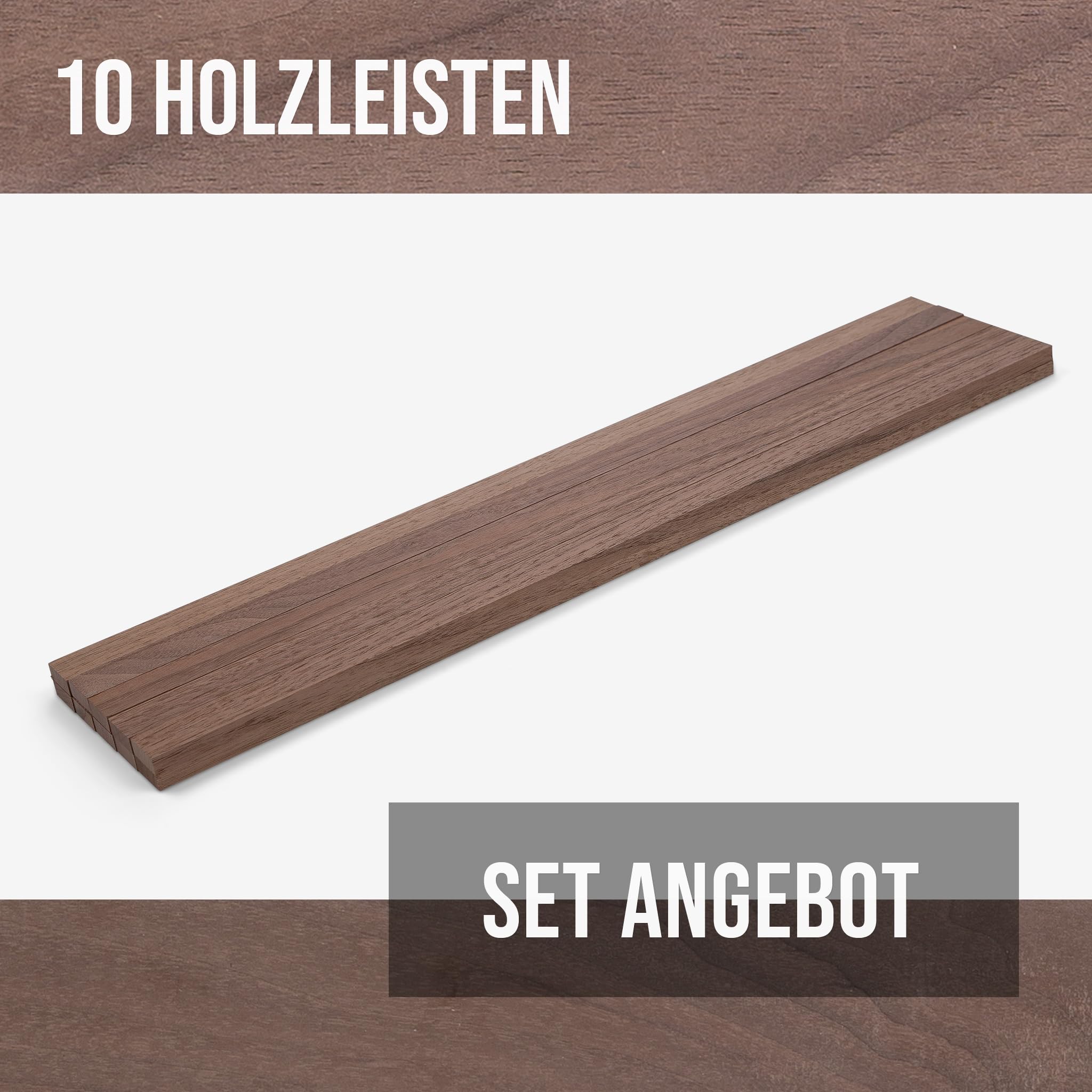10er‑Set Holzleisten Nussbaum gehobelt 500 × 25 × 8 mm – Massivholzleisten naturbelassen & verleimfertig – für Möbelbau & Innenausbau
