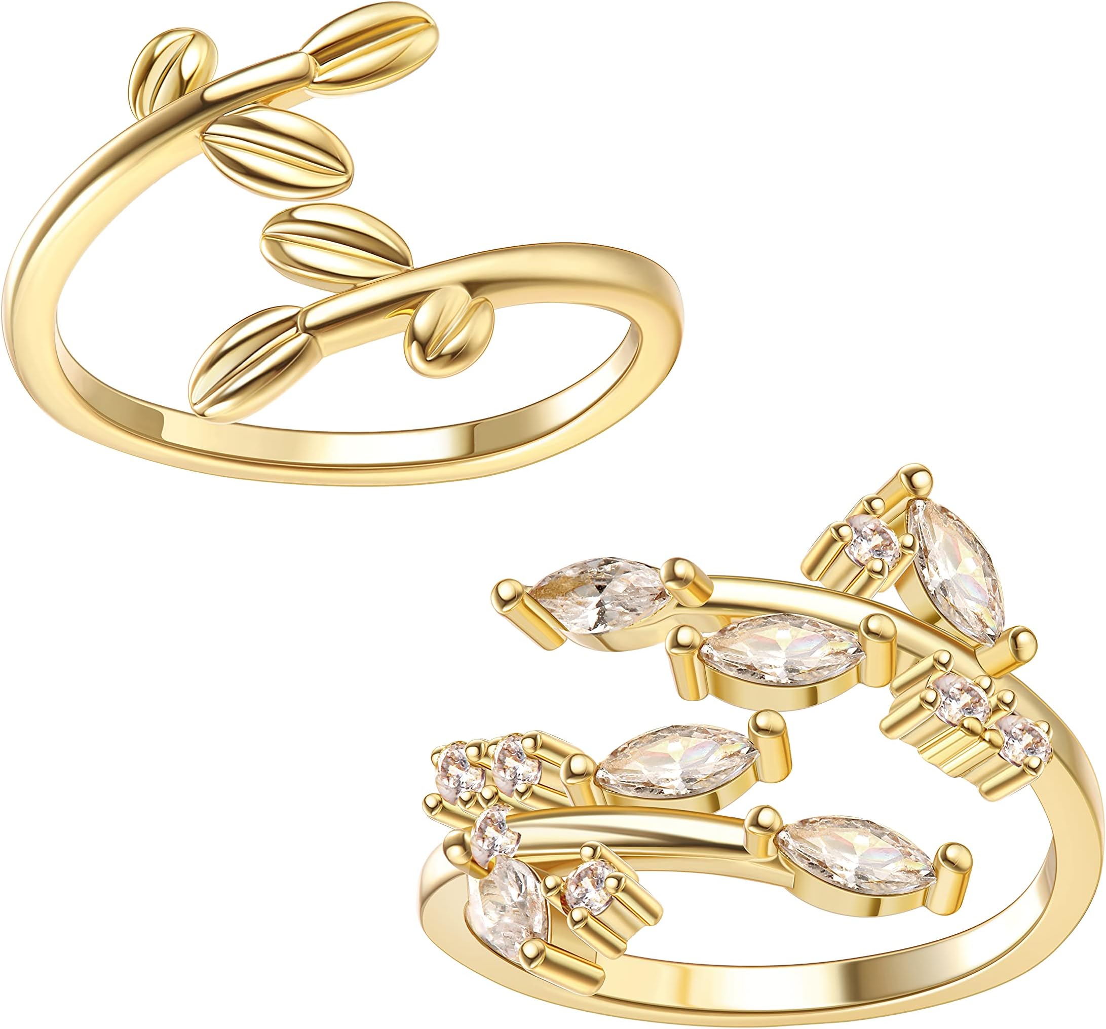 2PCS Grow Through What You Go Through, Adjustable Leaf Ring Open Ring for Women Men, Leaves Laurel Branch Ring Jewelry Gift