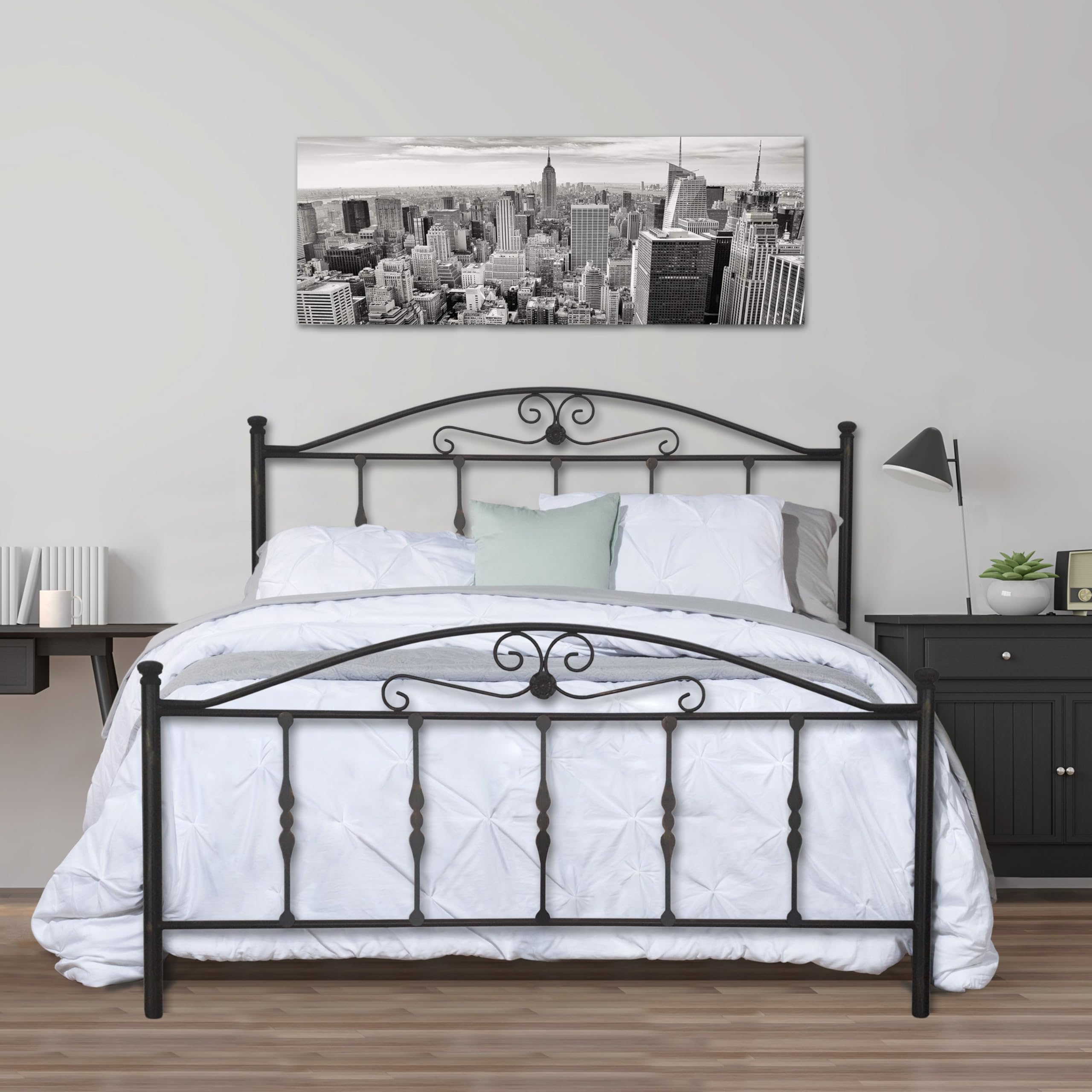 SISA srl, Struttura Letto Matrimoniale Ferro Battuto, Modello Gardenia, Colore Nero Anticato (Con Sfumature Oro), 170x120x195 cm, 100% Made in Italy