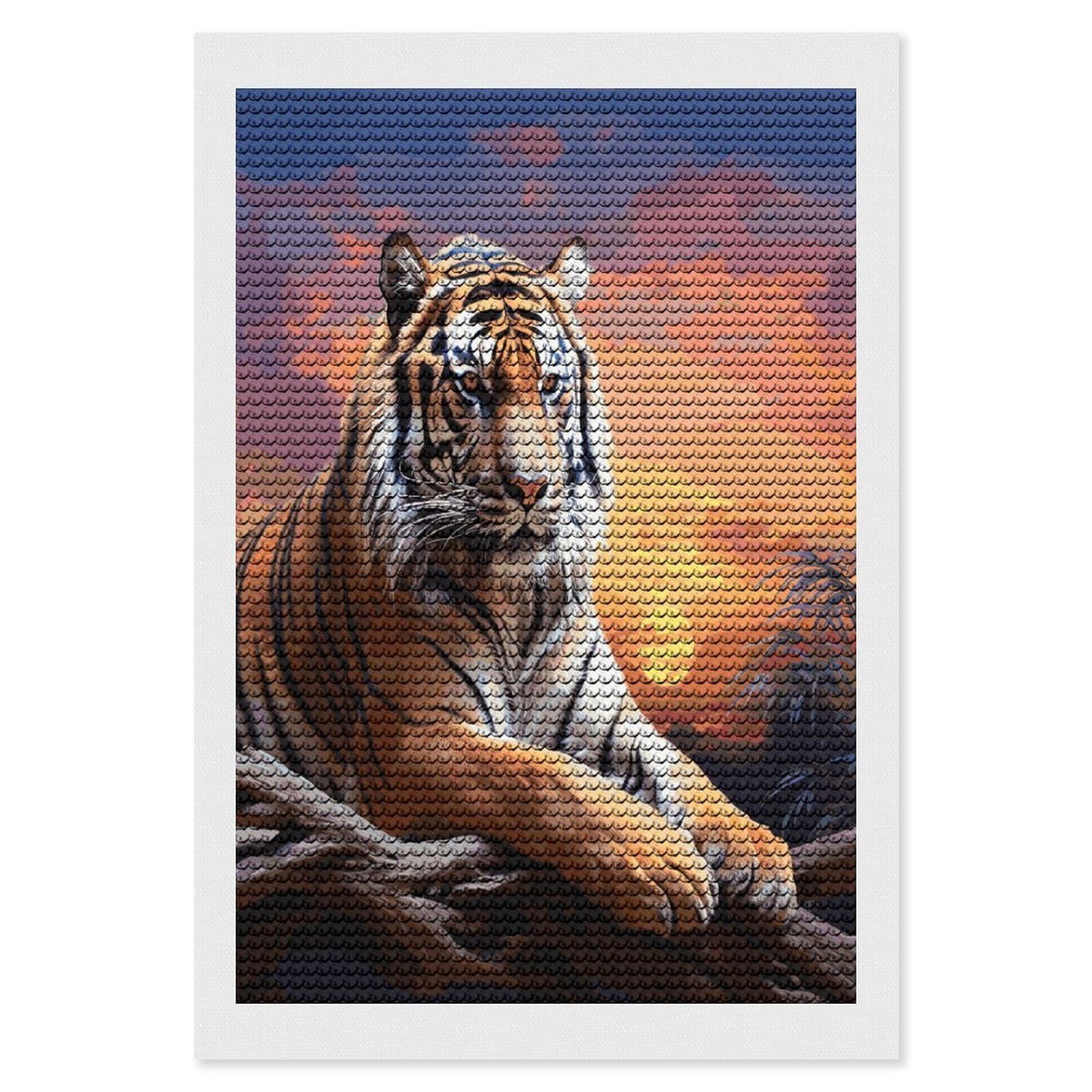 LDGSUPH Tiger Colorful Sunset Diamond Painting Kits for Adults Paint with Diamond Pictures Art DIY Full Drill Diamond Dots Painting Personalized Diamond Photo for Home Wall Decor Gift 8"x12"