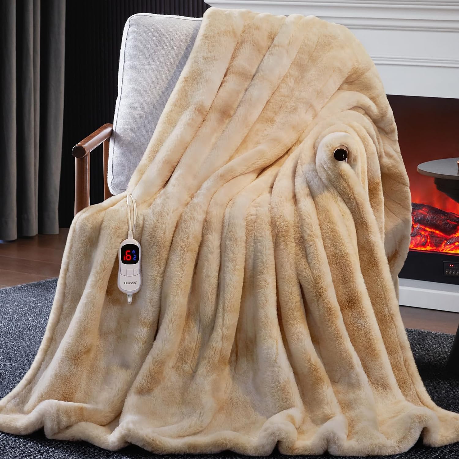 Guohaoi Heated Electric Throw, Faux Rabbit Fur