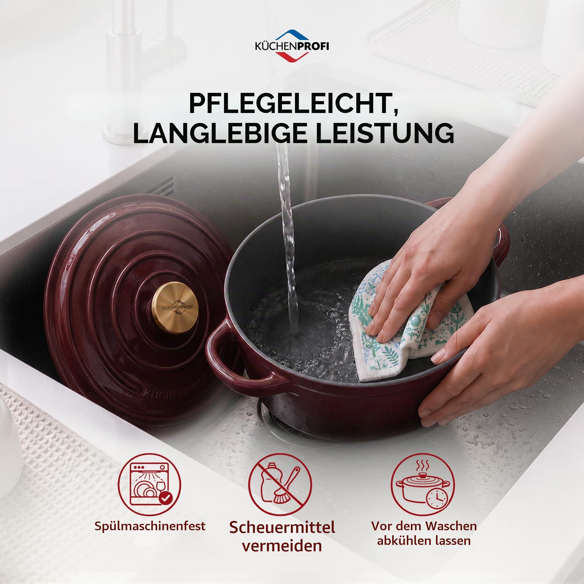 KÜCHENPROFI Gusseisen Bräter mit Deckel rund, 24 cm, emailliert, médoc | Schmortopf aus Gusseisen, für Induktion, Grillgeräte und alle Herdarten, energieeffizient, pflegeleicht