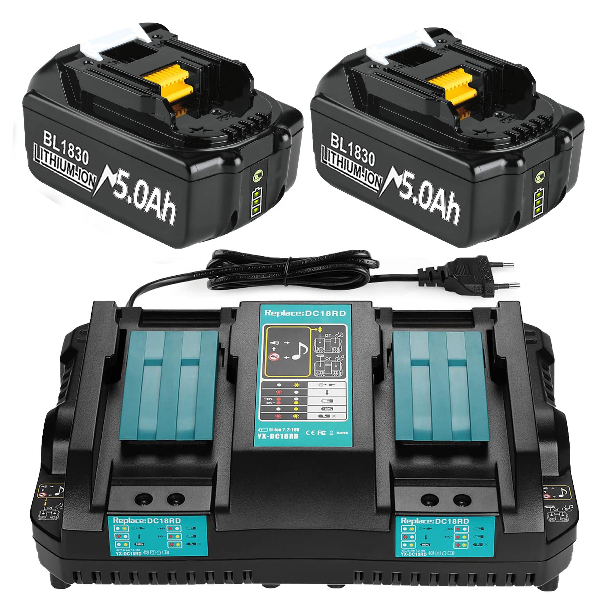 2Stück 18V 5.5Ah Ersatzakku Für MAKITA Akku BL1860 BL1860B BL1850 BL1850B BL1840B BL1840 BL1830 Bl1835 Bl1845 194204 5 Lxt 400 Werkzeugakku Mit Led 81918694