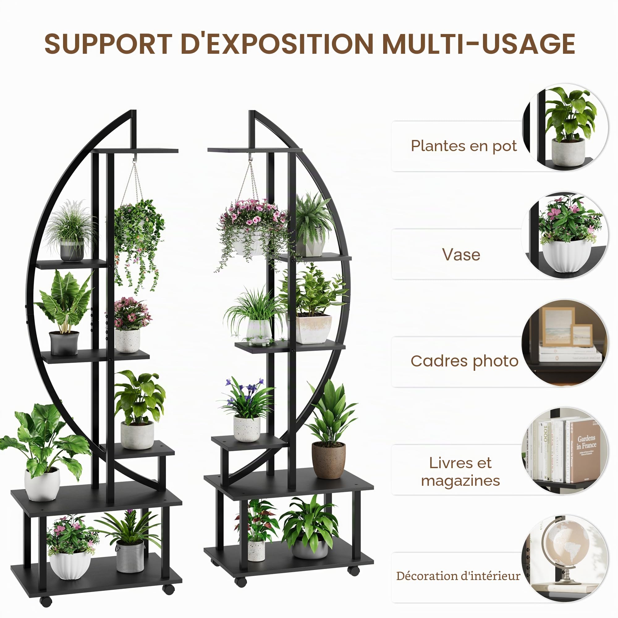 Garvee Lot de 2Pcs Support de Plante en Métal à 6 Niveaux