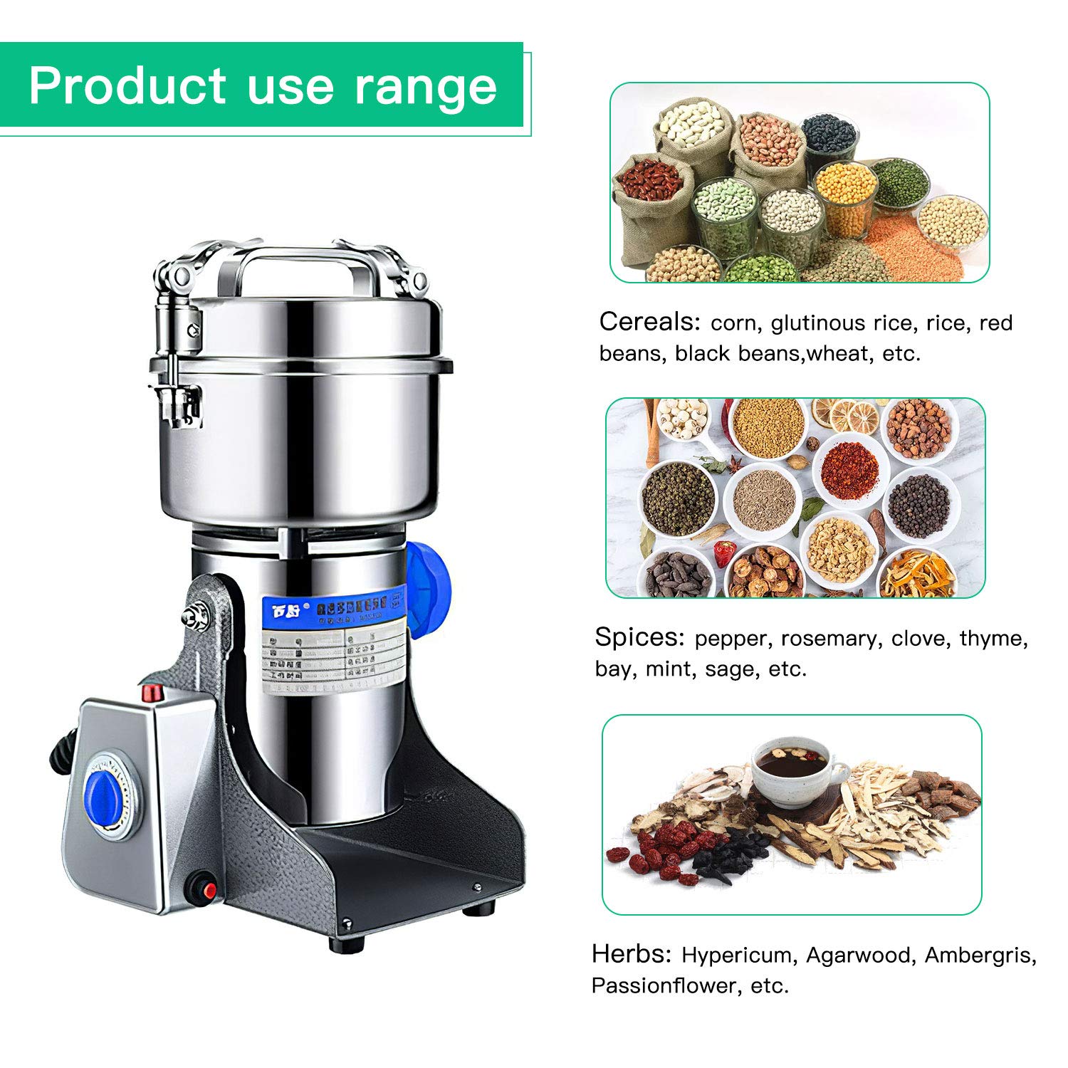 Macinacaffè elettrico 1400-2000W, smerigliatrice polvere ultra, polverizzatore macchina per cucina, macinacaffè, CE/CCC