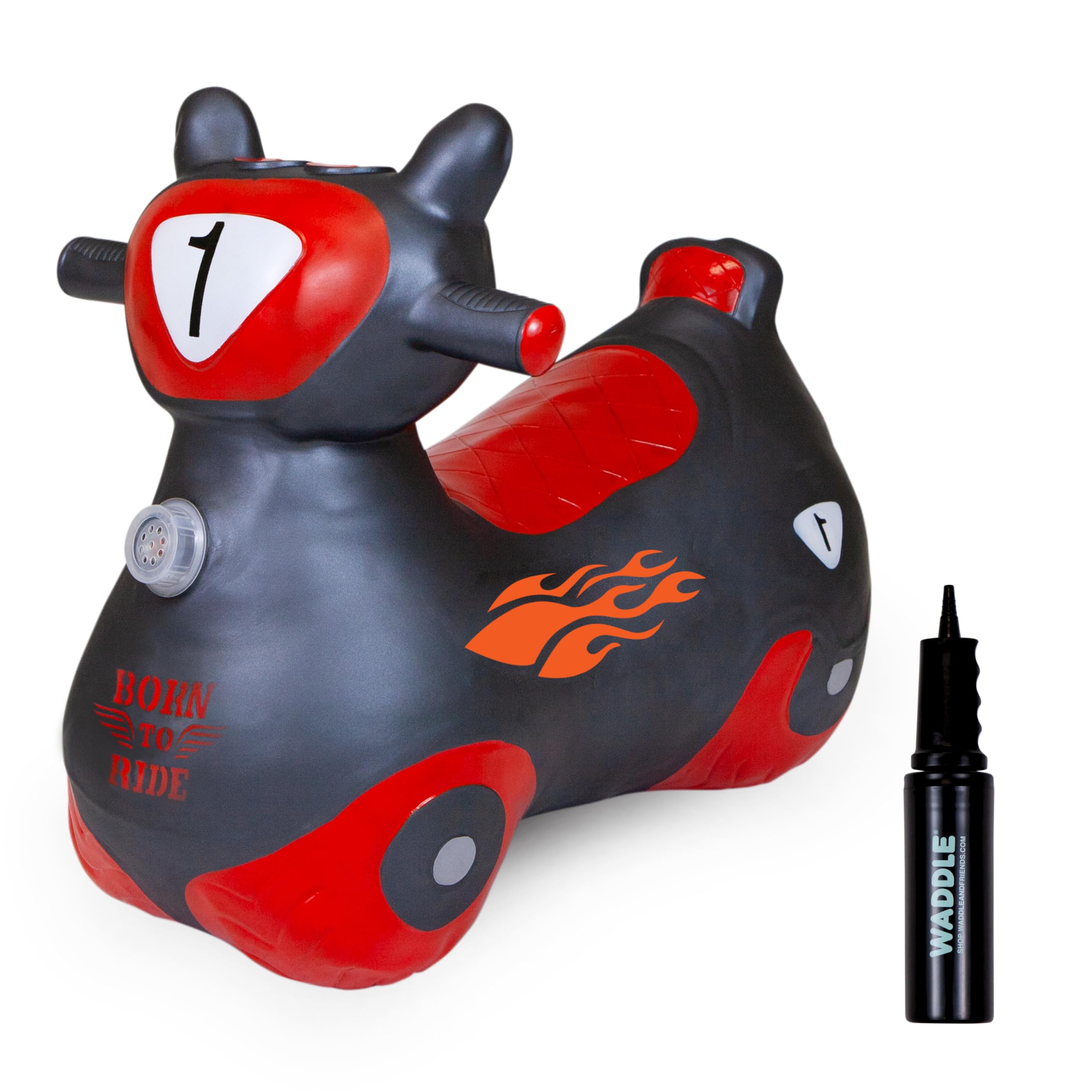 WADDLE Bouncy Hopper Inflatable Hopping Toy Scooter, Indoors and Outdoor Toy for Toddlers and Kids, Boys and Girls Ages 2 Years and Up (Black/Red Zoomer)