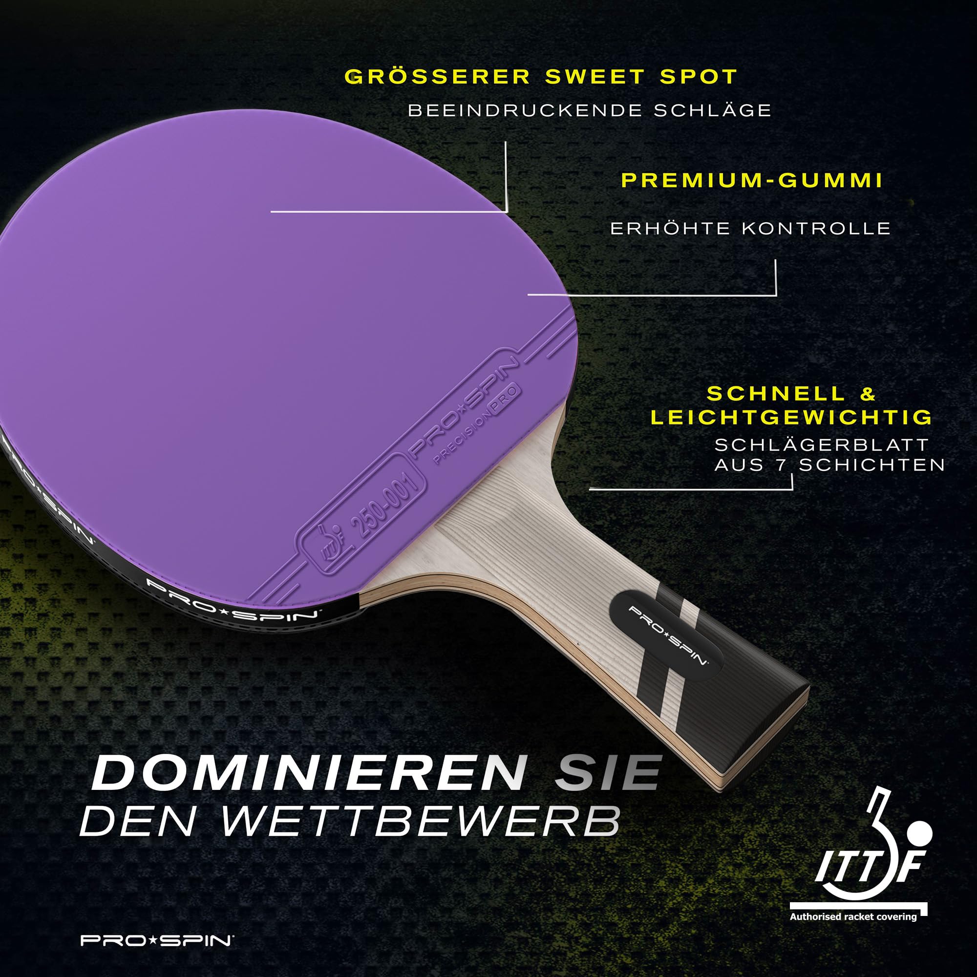 PRO-SPIN Tischtennisschläger – ITTF-zugelassener Carbon Profischläger für überlegene Präzision und Spin | Profi-Obergummi, 2,0 mm Schwammstärke, Schutzhülle