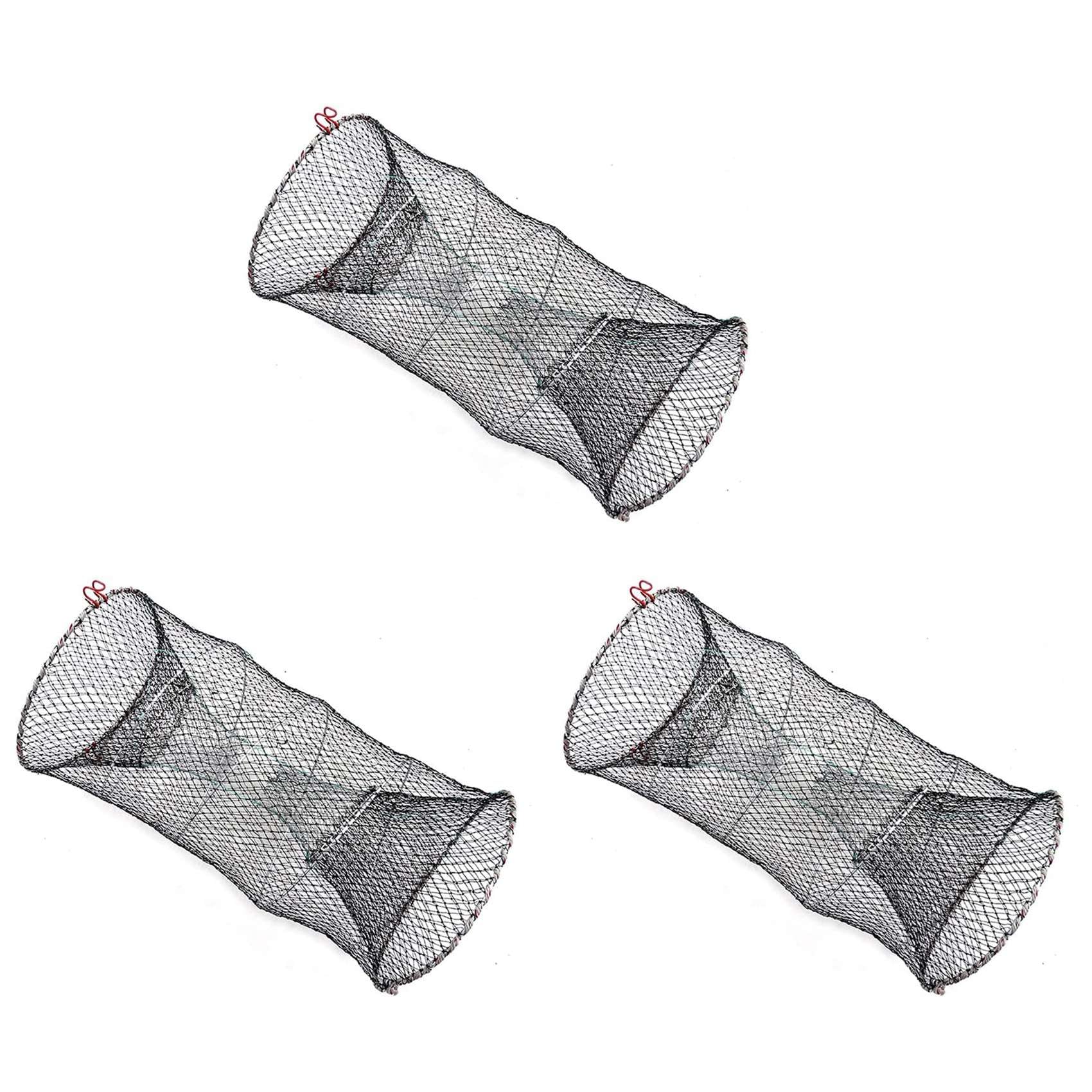 Juyutdey 3X Fishing Bait Trap,Bait Crawfish Traps Spring Cage Portable Folded Cast Net Fishing Traps Net Fishing Accessories
