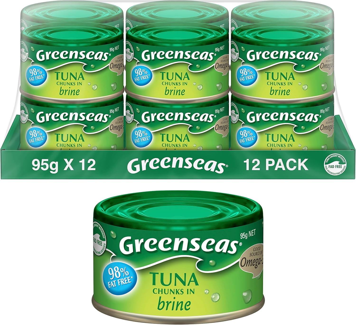 Greenseas Tuna Chunks in Brine Canned Fish Canned Tuna 95g (Pack of 12