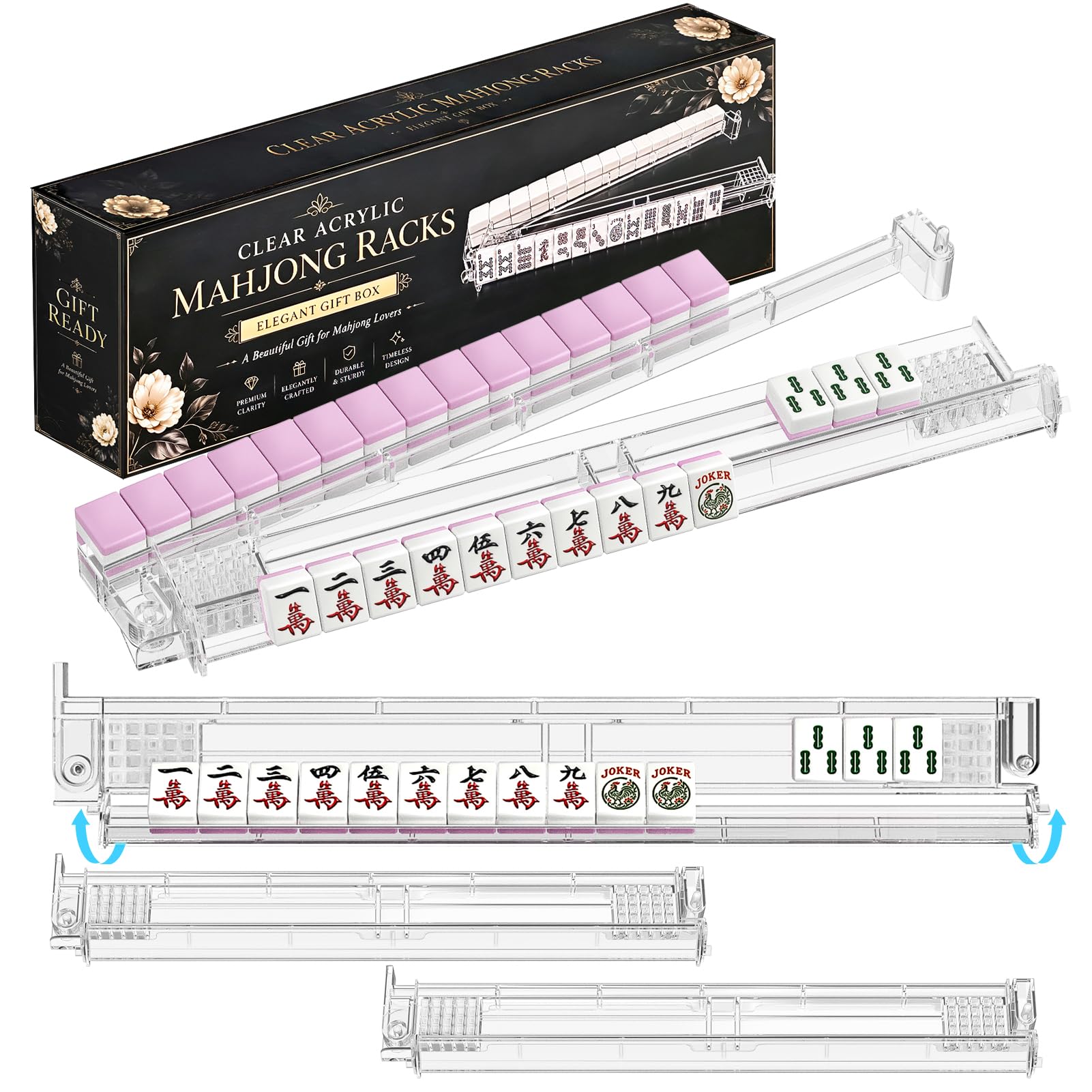 Mahjong - Espositore per piastrelle in acrilico trasparente, con pusher