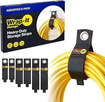 Heavy-Duty Wrap-It Storage Straps (Assorted 6 Pack) - Extension Cord Organizer, Cable Straps for RV Accessories, Workshop and Garage Organizers and Storage