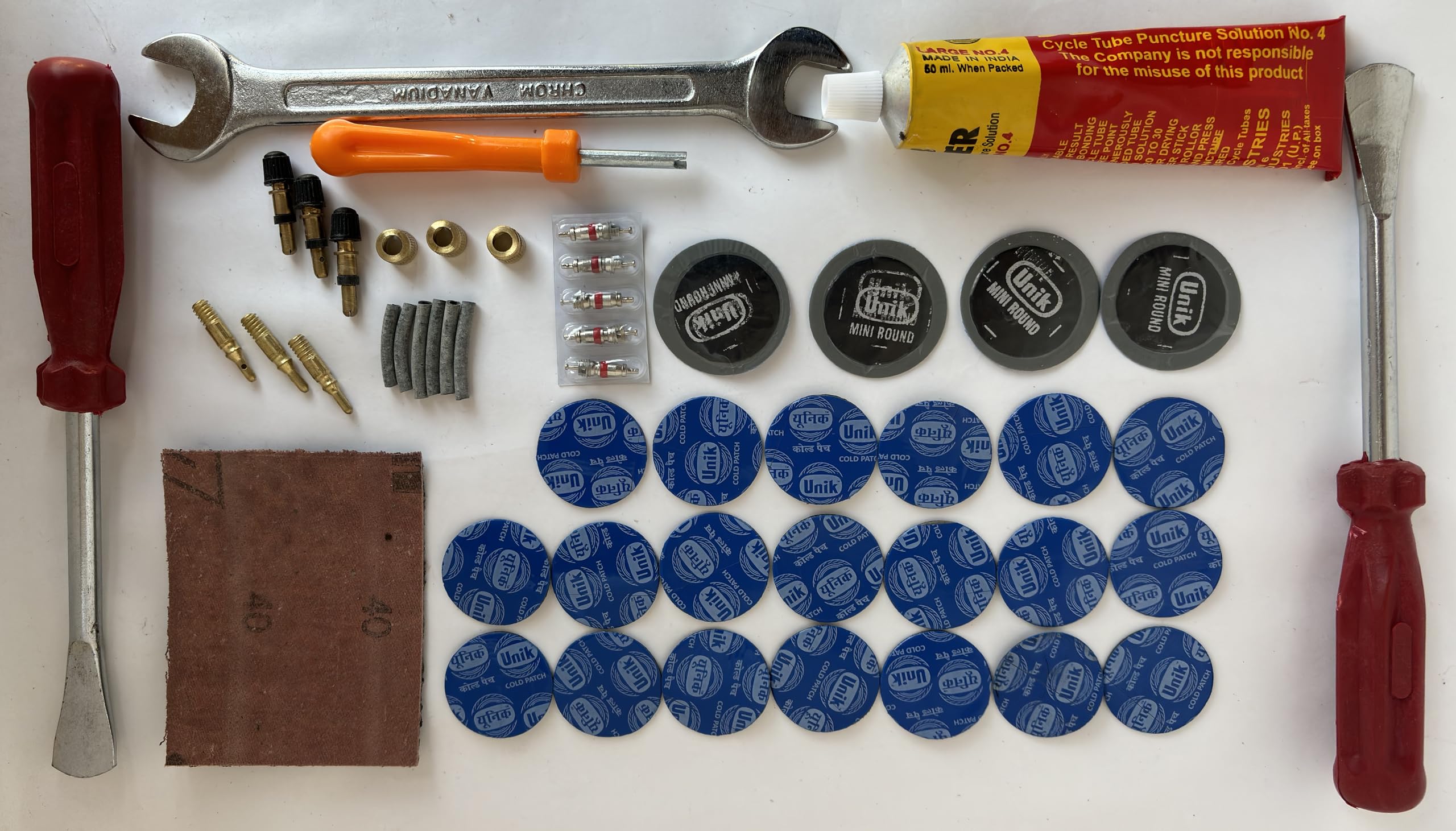 Cycle Tube Repair Puncture and Tool kit with Special Size of Spanner/Wrench