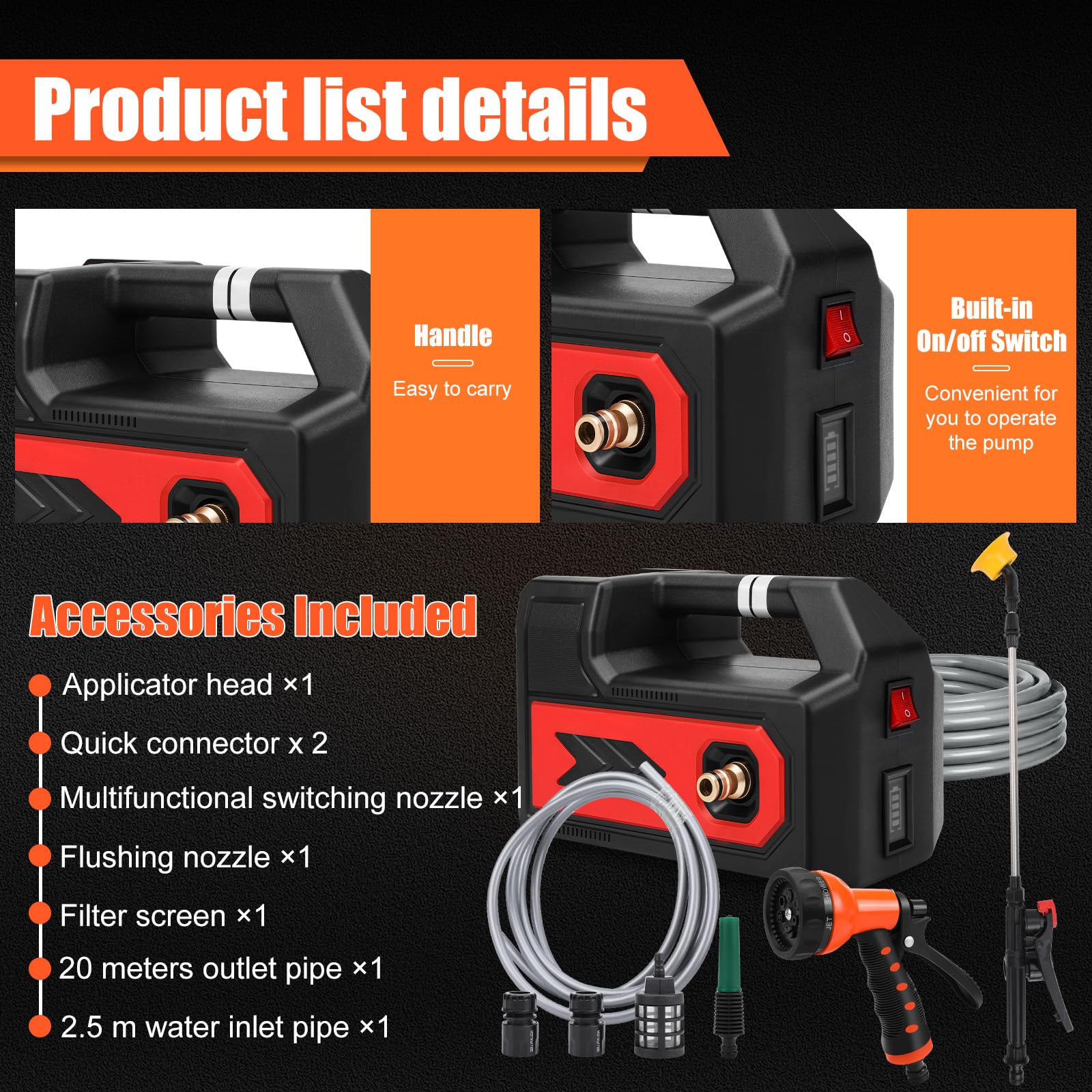 Roadtime Pompe Auto-amorçante Portable pour Makita 18 V, Pompe de Jardin électrique, Auto-amorçage Pompe à Eau sans Fil,10 Modes,avec Tuyau d'évacuation d'eau de 20 mètres(Pas de Batterie)