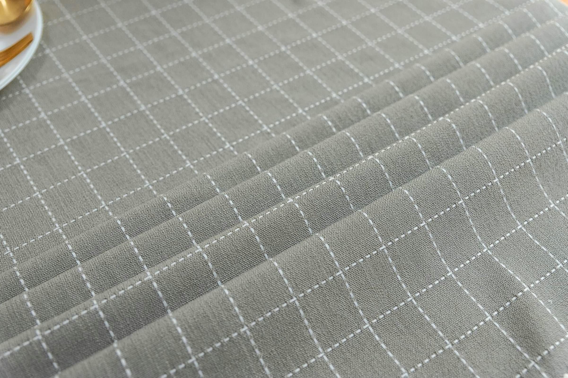 Tischdecke Abwaschbar Grau, Baumwollleinen Tablecloth Stickerei Kleines Karo Tischdecke Rechteck 110x170CM