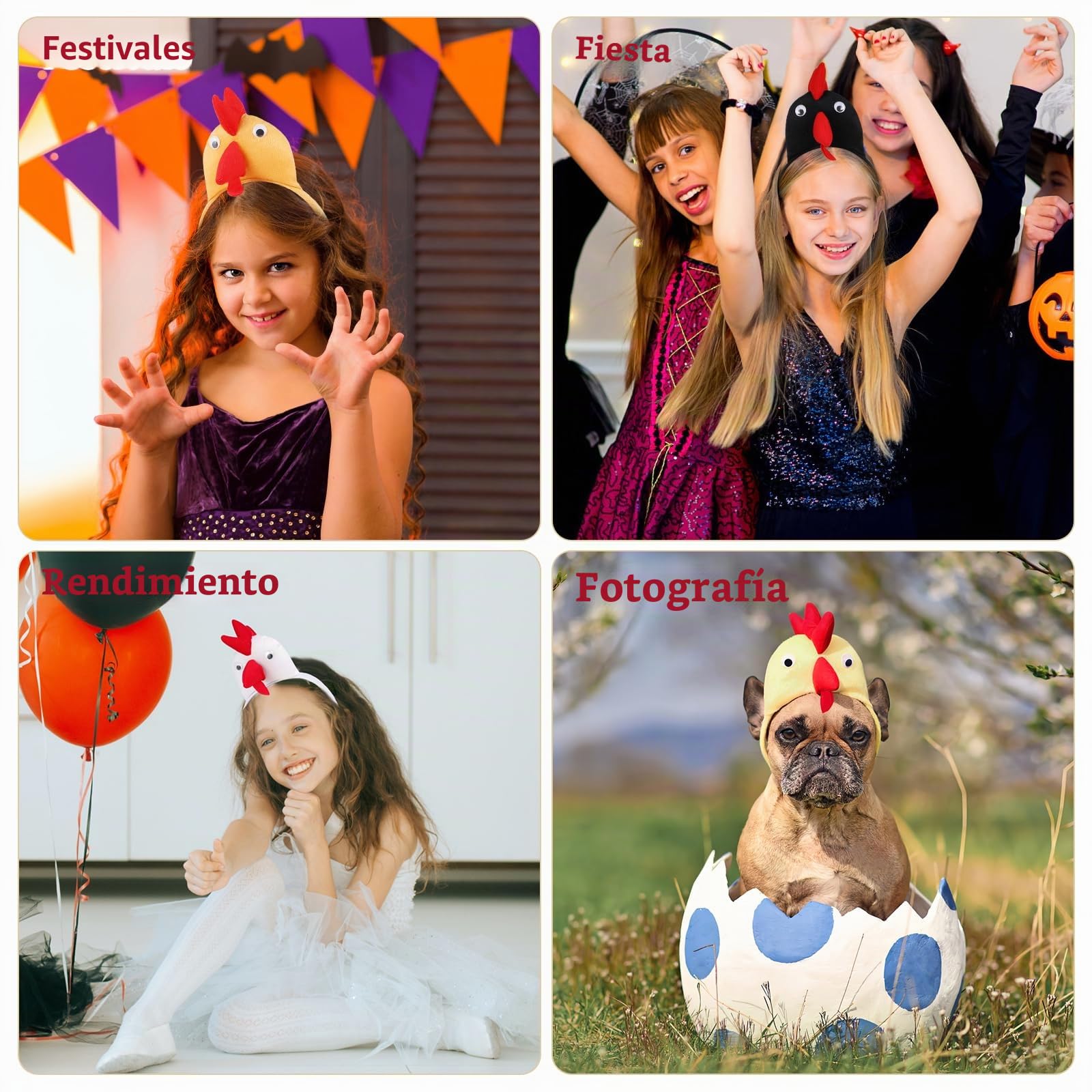 VICASKY 4 diademas de pollo, diademas de de Pascua, aro de pelo de pollo, diadema de animales de felpa para disfraz de animales, accesorios de cosplay (color al azar)