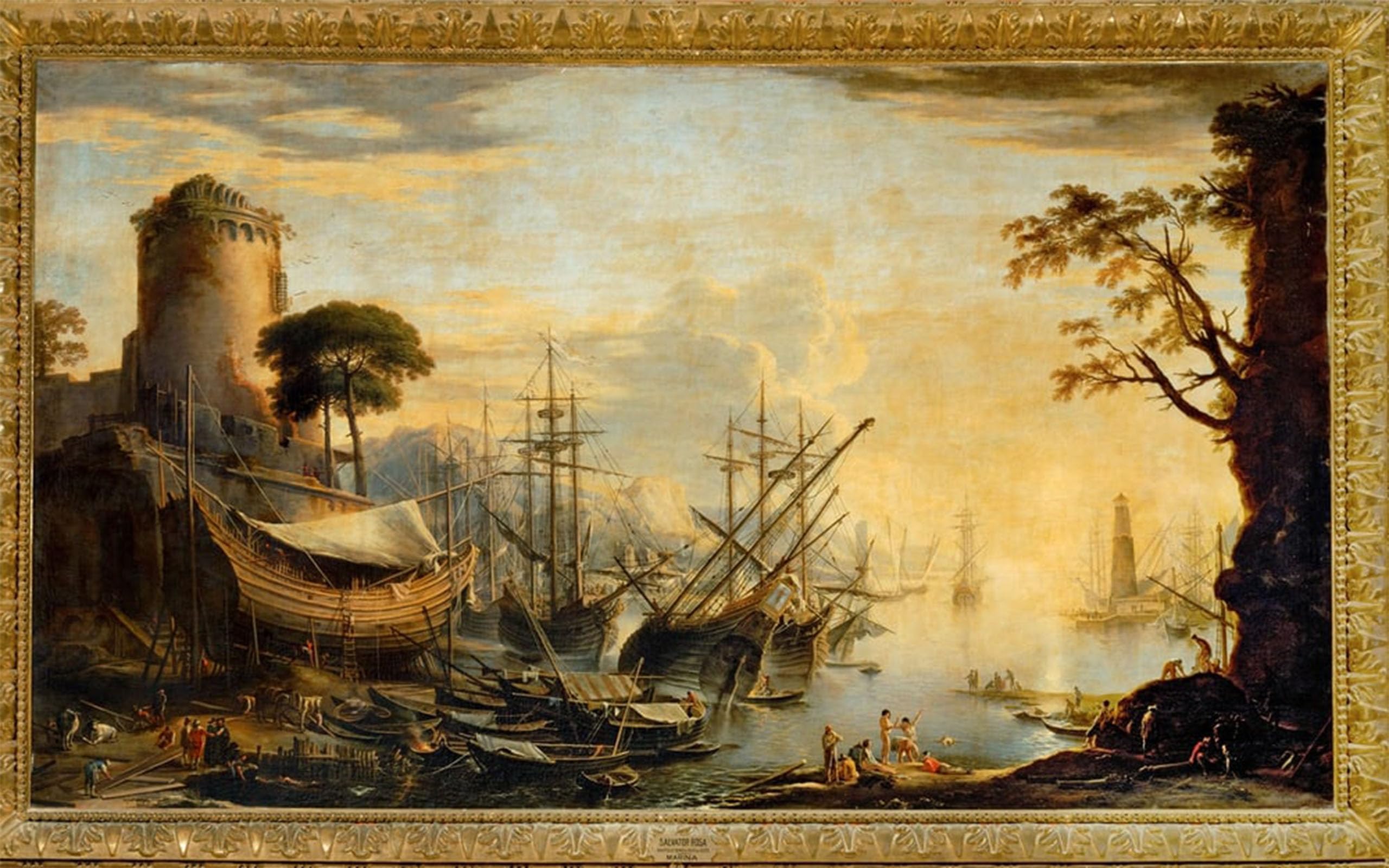 ARToPHIIU Vintage Wall Artwork Paintings Picture Artwork Poster Seaport At Sunset by Salvator Rosa Art Painting Picture for Home Decor 60x90cm