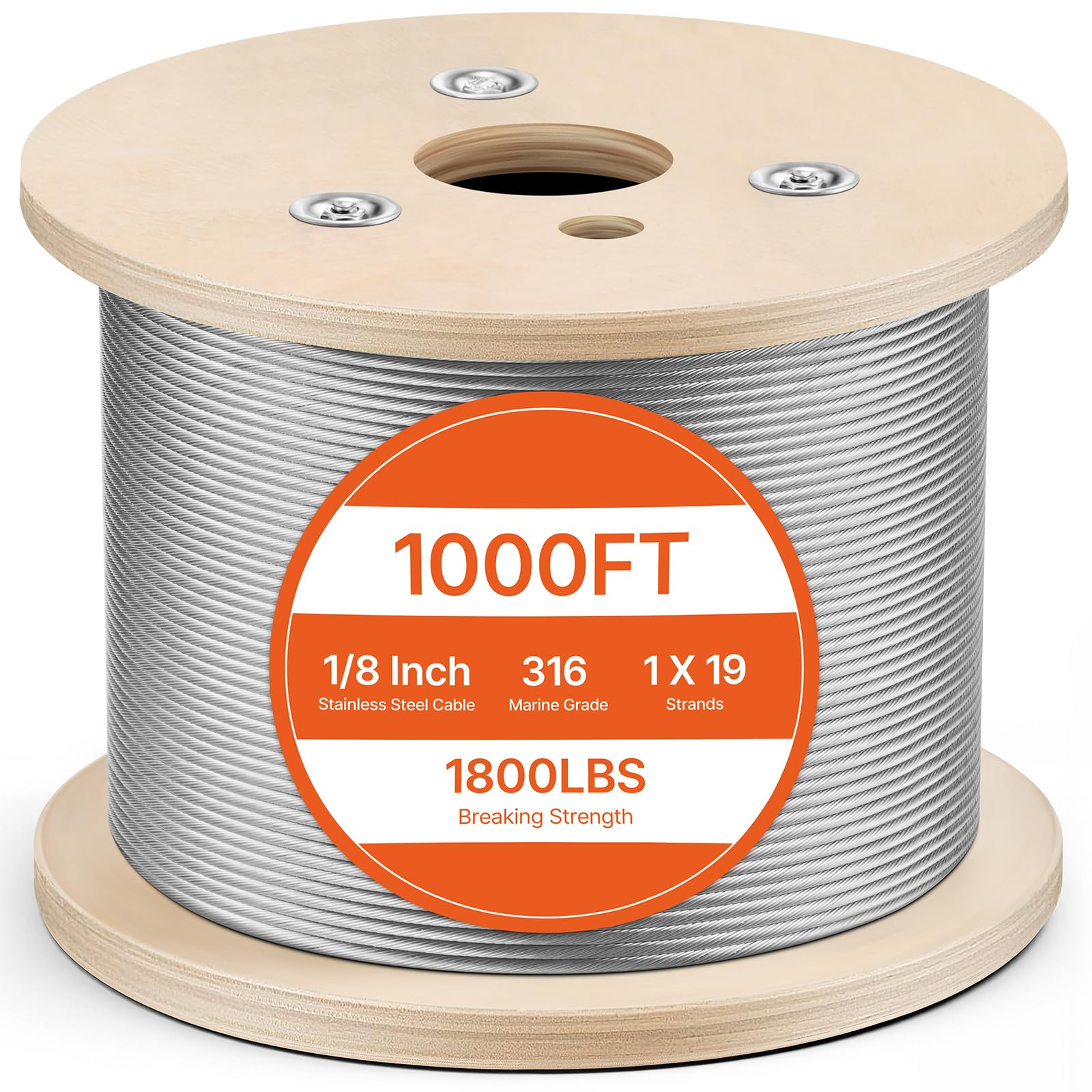 Cable metálico, cable de acero T316, cuerdas de remolque de acero inoxidable 316 con gancho 2T para camión de remolque plano (300 m 1 x 19)