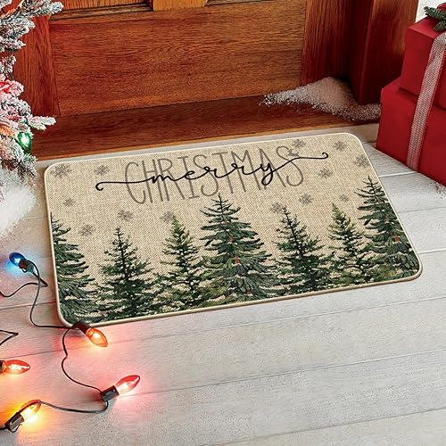 Miniatura 2 de Artoid Mode Tapete decorativo con diseño de copos de nieve y copos de nieve con texto en inglés "Merry Christmas", de temporada de invierno,