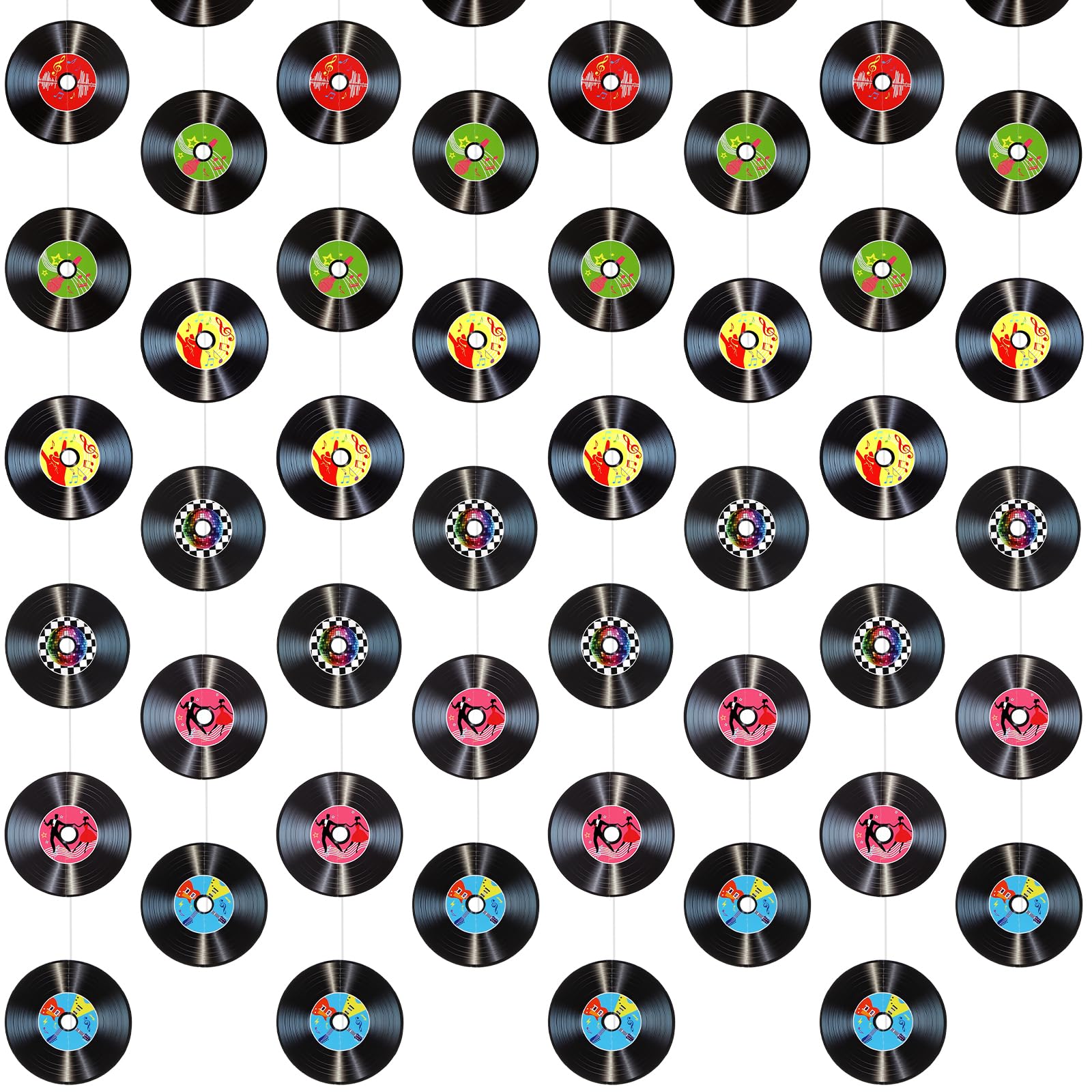 8 Pcs Rock and Roll Party Decorations, Retro Record Paper Garlands