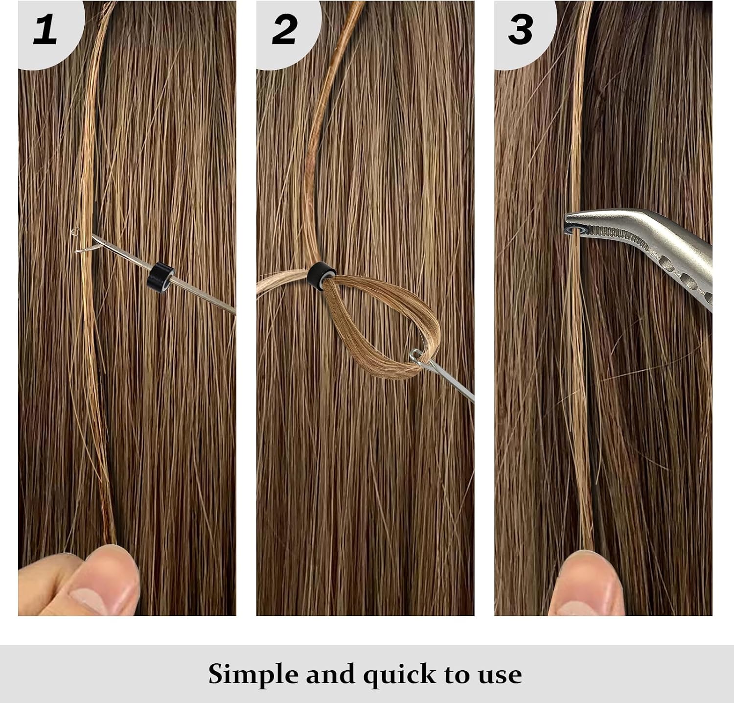 Sew in Hair Extensions Kit, Hair Extension Tool Kit with 200 Silicone Lined Beads, 3-Hole Pliers, Needle Threader & Thread for Weft, I Tip, K Tip & Microlinks