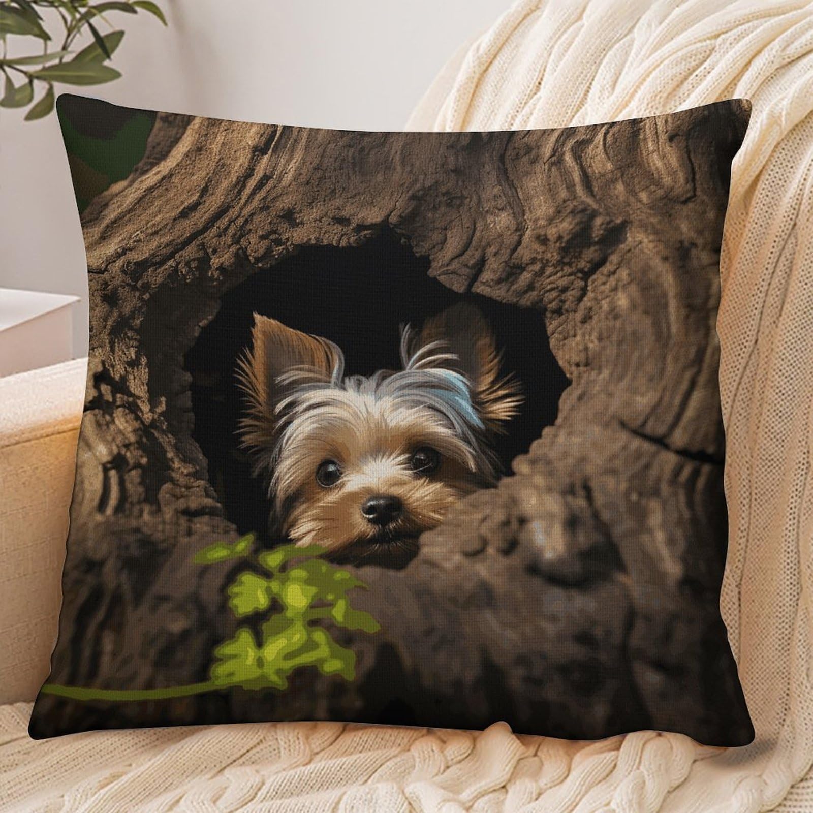 Fekiloot Style Tree Hole Yorkie Pillowcase Pillow Sham Pillow Case