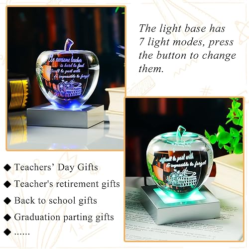 Miniatura 3 de Ornalrist Regalos de agradecimiento para profesores para mujeres y hombres de estudiantes, regalo de manzana de cristal para profesores con base de