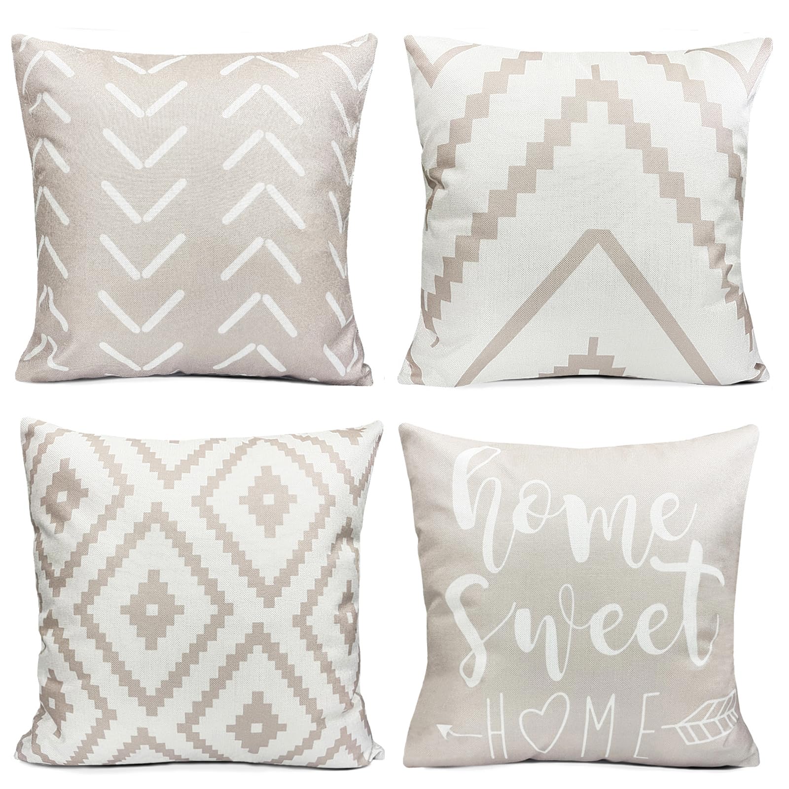 RYSMIYOU Decorative Throw Pillow Covers 16x16 inch Set of 4 Light Khaki Pillow Covers for Couch Sofa Living Room,Farmhouse Outdoor Throw Pillow Cover,