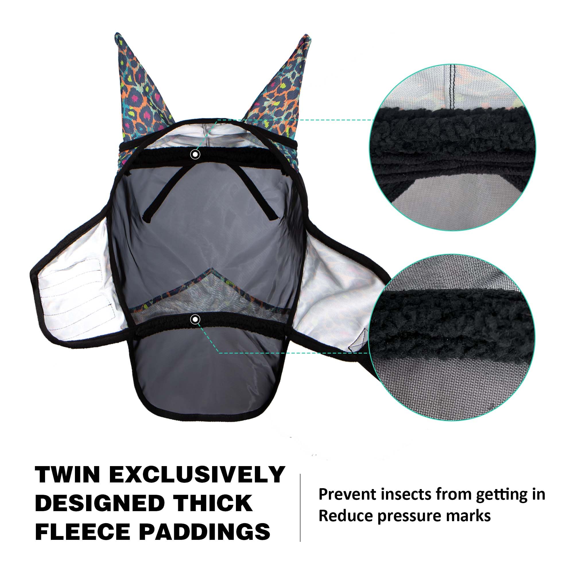 Harrison Howard Pro LumiVista Horse Full Face Fly Mask Large Eye Space Long Nose with Ears UV Protection for Horse Iridescent Prints L - image 4
