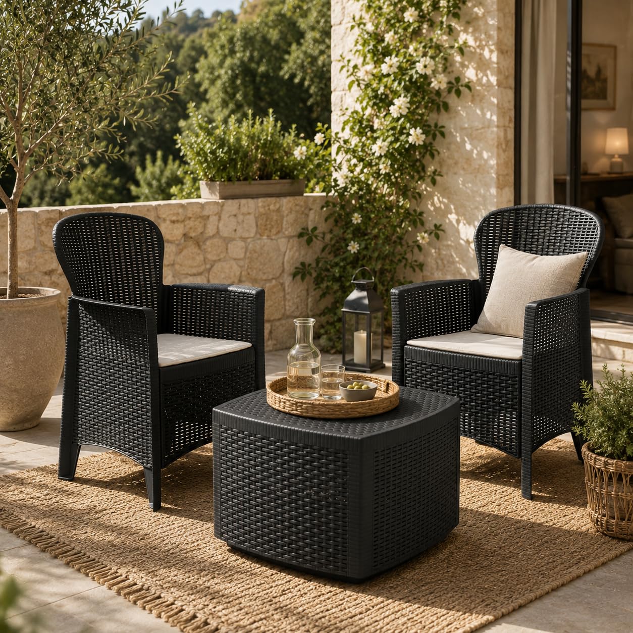 Set di Mobili da Giardino Antracite Tree con Tavolo e Due Poltrone