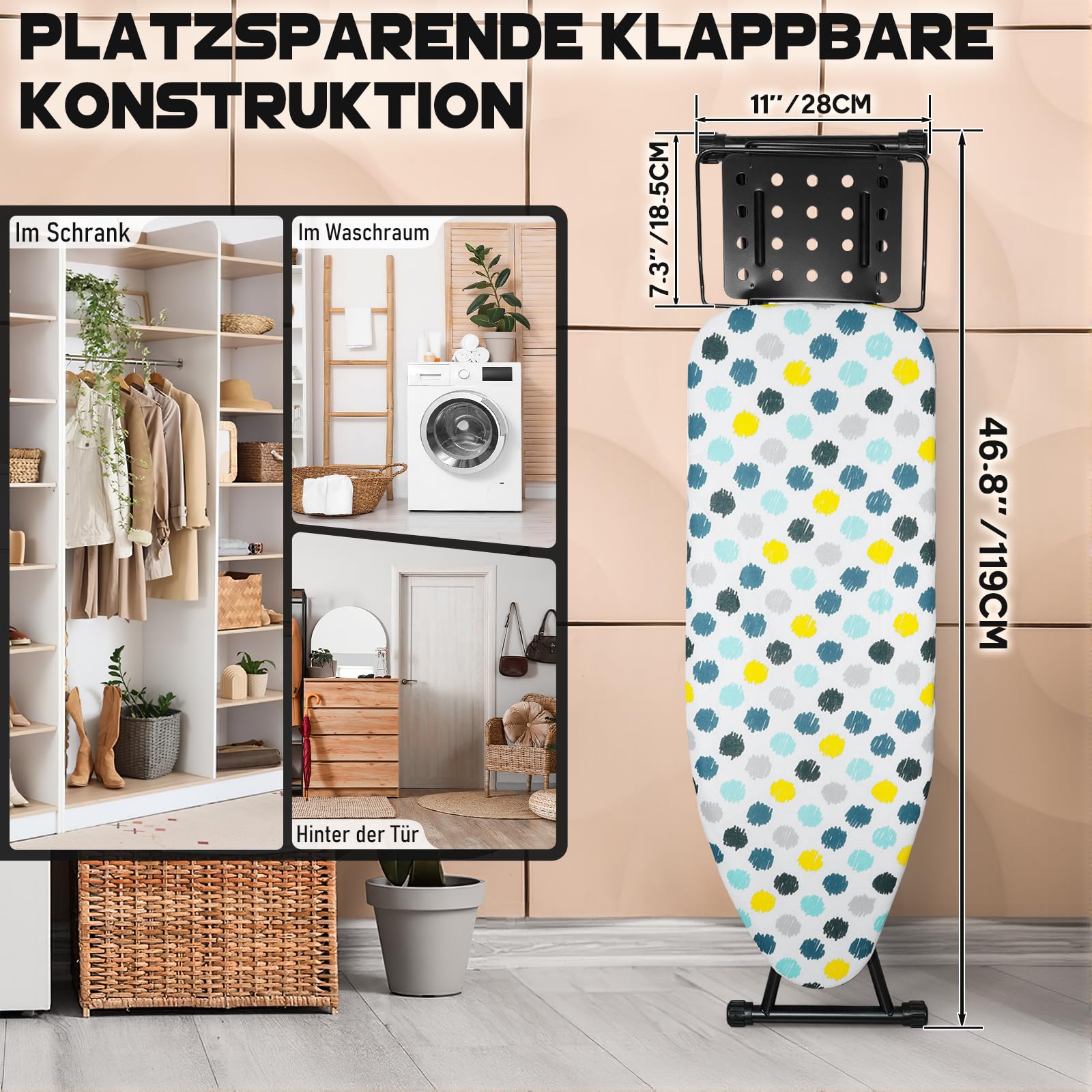 SUNDOY Premium Bügelbrett 111×31 cm für Dampfbügelstation – Extra breite Bügelfläche 31×91,5 cm, höhenverstellbar, 3-lagige Polsterung, Stabiler Bügeltisch für Zuhause
