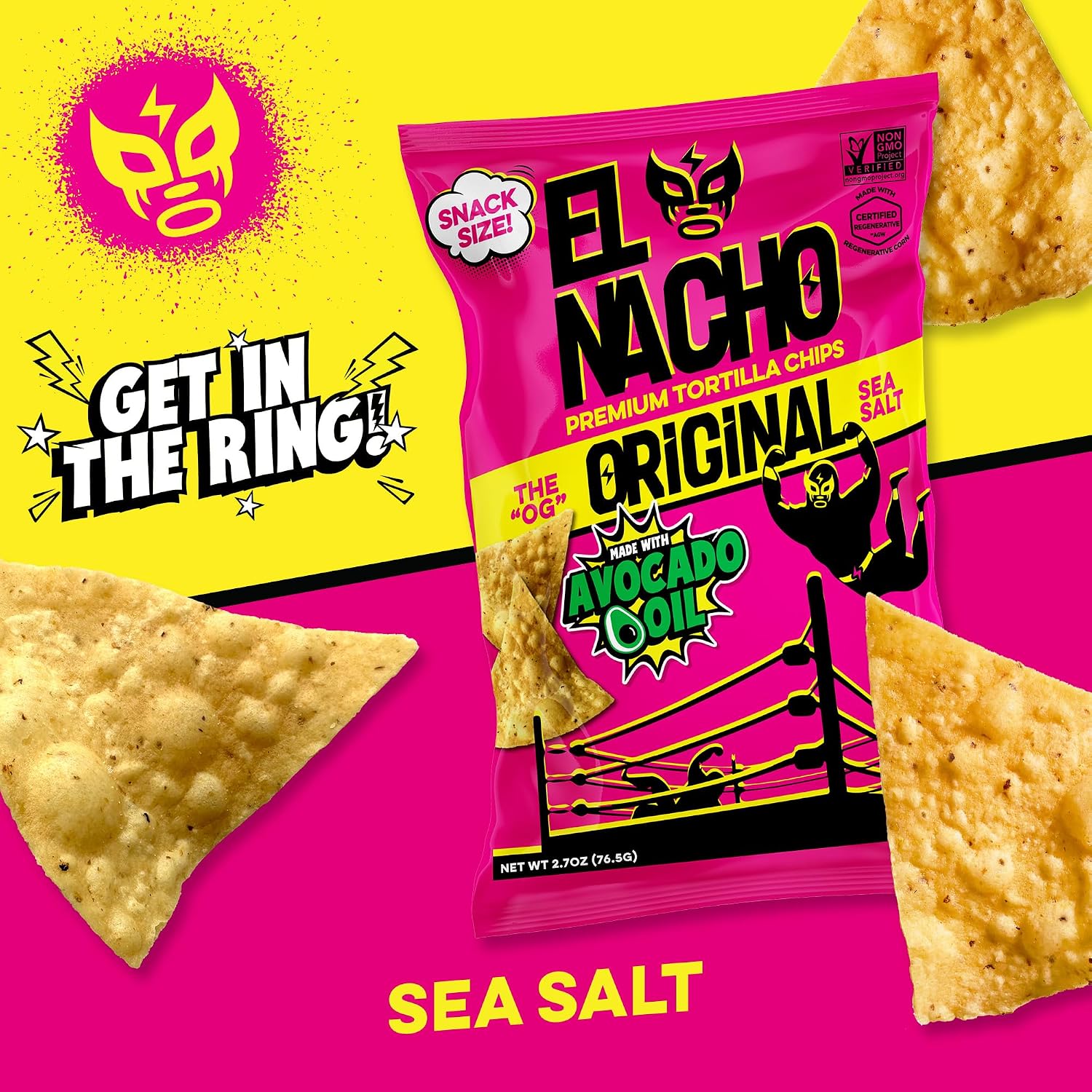 El Nacho Premium Tortilla Chips – Cooked in 100% Avocado Oil, Regeneratively Grown Corn, Non-GMO, Gluten-Free, Vegan, Kosher - Pack of 36 2.7oz Bags - (The OG (Sea Salt))