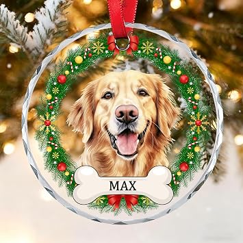 [Printed in The USA] Personalized Dog Christmas Ornaments 2025, Custom Crystal Glass Pet Ornaments for Christmas Tree with Photo & Name, Dog 1st Ornament, Customized Pet Cat Xmas Ornaments